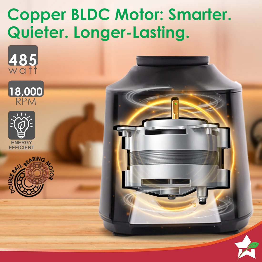 Hush BLDC Mixer Grinder | 3 Jars for Blending, Dry Grinding, Chutney Grinding | Low Friction | Low Noise | Conserves Power | Grind Masalas, Nuts, Coconut to Fruits/Vegetables | RPM 18,000 - Image 5