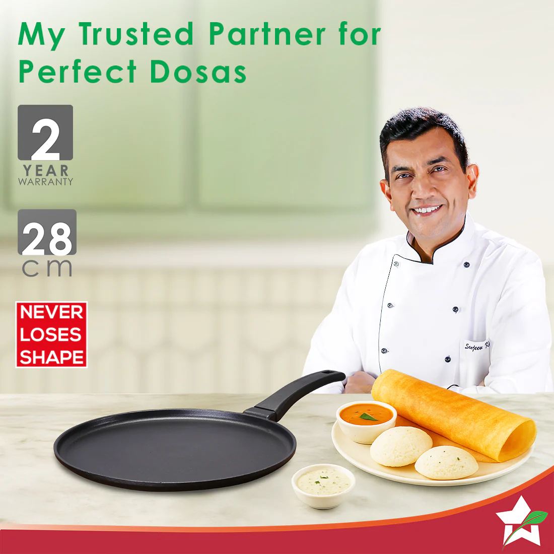 Inducta Die-cast Dosa Tawa, 28cm, 4mm, Japanese Non-stick Coating, Cook with Less Oil, For Dosas, Rotis, Parathas, Omelettes, Pancakes, Compatible with All Cooktops, 2-Yr Warranty, Black - Image 2