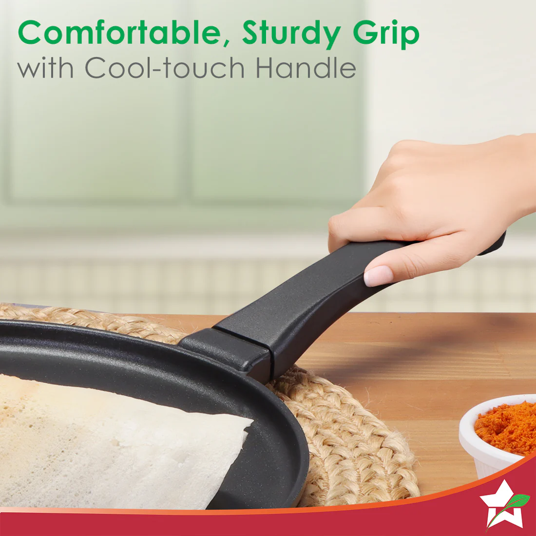 Inducta Die-cast Dosa Tawa, 28cm, 4mm, Japanese Non-stick Coating, Cook with Less Oil, For Dosas, Rotis, Parathas, Omelettes, Pancakes, Compatible with All Cooktops, 2-Yr Warranty, Black - Image 6