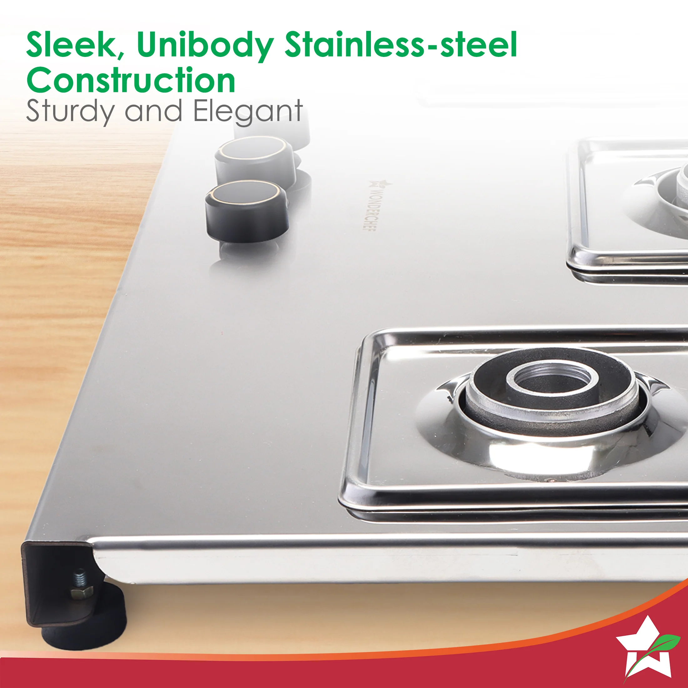 Inox 3 Brass Burner Hobtop, Thick Stainless-steel Construction, LPG Gas Stove for Kitchen, SABAF Leak-proof Valves, Spill-proof Design, Premium Metal Knobs, 2-Yr Warranty - Image 2