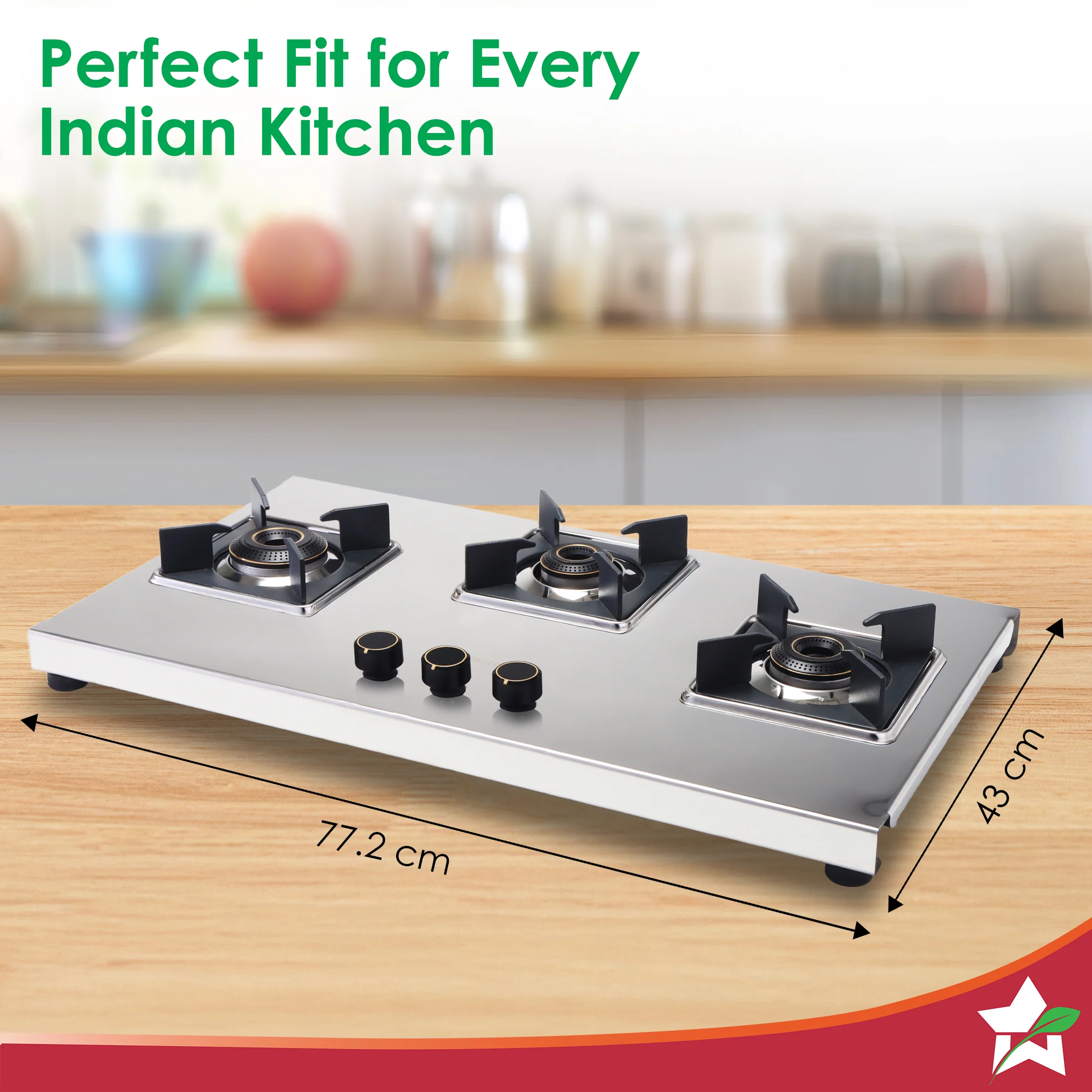 Inox 3 Brass Burner Hobtop, Thick Stainless-steel Construction, LPG Gas Stove for Kitchen, SABAF Leak-proof Valves, Spill-proof Design, Premium Metal Knobs, 2-Yr Warranty - Image 6