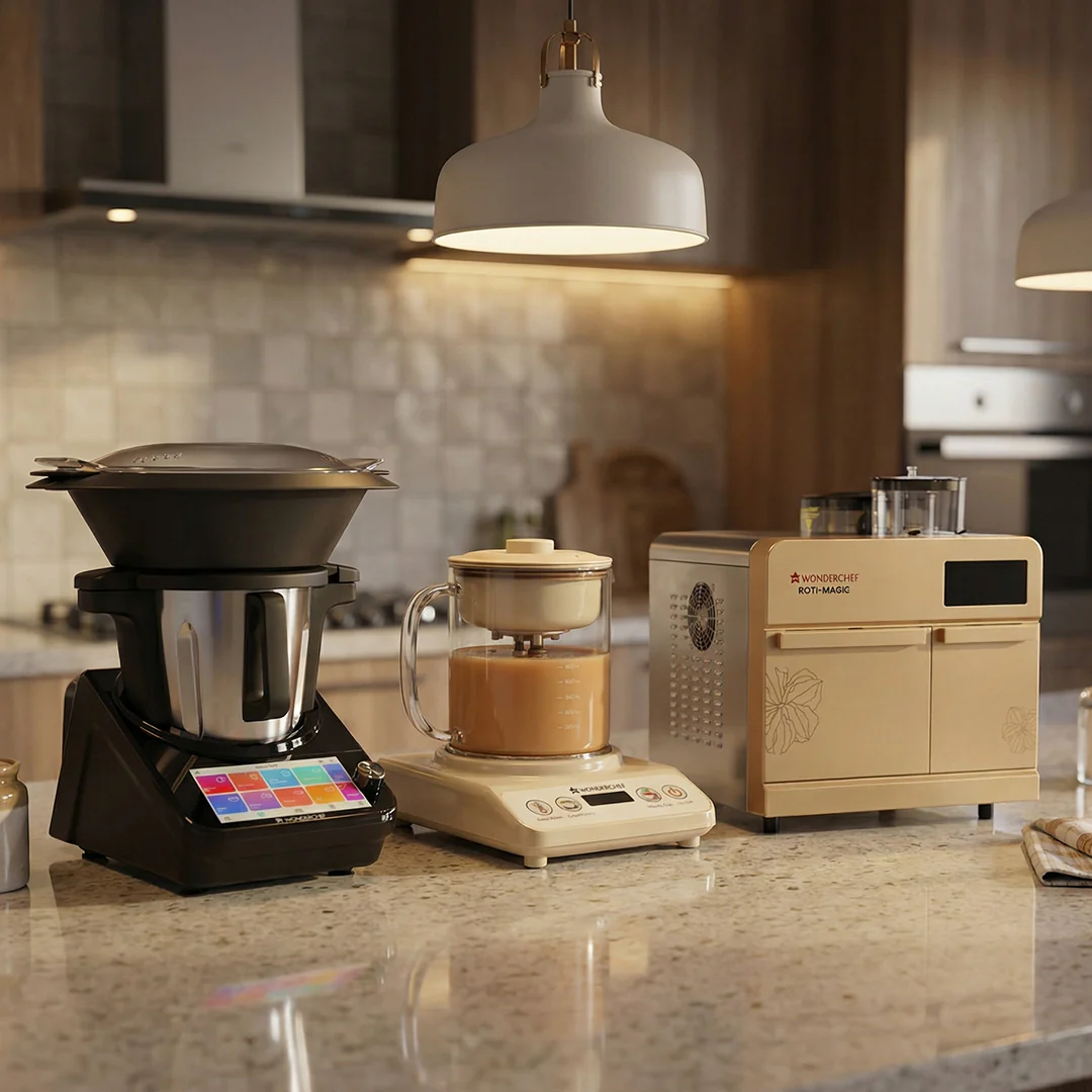 Kitchen Magic Combo | Wonderchef Chef Magic - All-in-One Kitchen Robot, Roti-Magic - Fully Automatic Roti Maker for Perfect Homemade Rotis, Chai Magic, Fully Automatic Tea & Cappuccino Maker