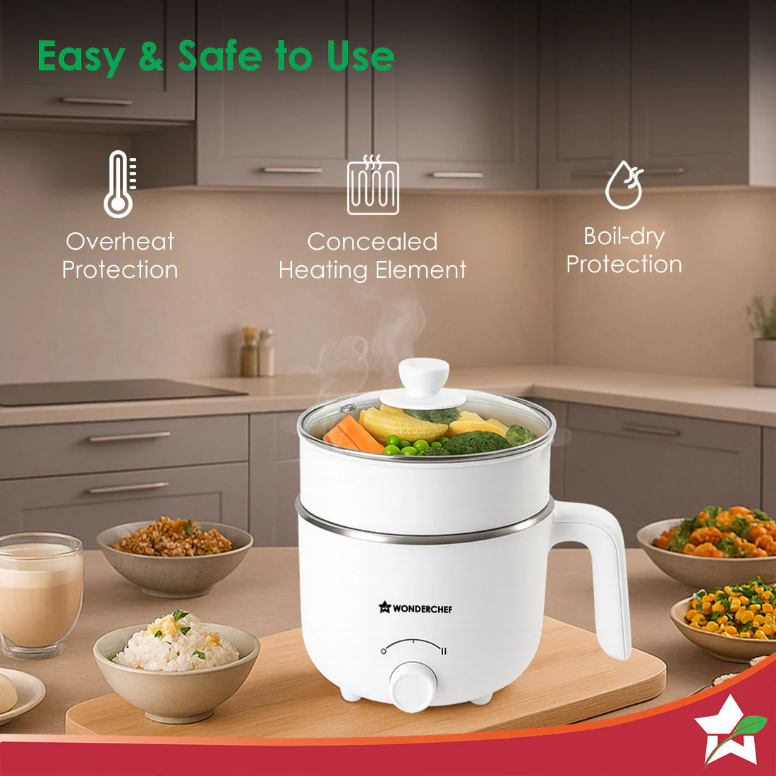 Luxe Multi Cook Kettle | Dual Power Modes | Quick Boiling | Automatic Shut-Off | Overheat Protection | Boil-Dry Protection | Egg Stand | Steamer Pot | Anti-Rust Stainless Steel | Cool Touch Exterior | 1.2 L | 600W | Ivory | 2 Years Warranty - Image 6