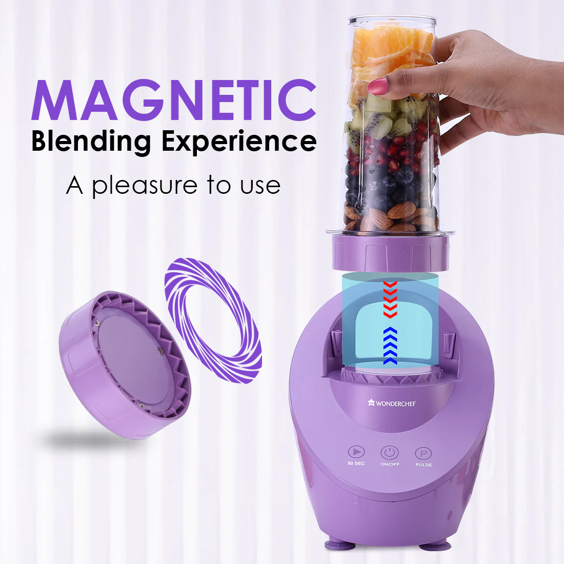 Magneto Blender | Smoothie & Juice Maker | World’s Safest with Magnetic Induction Tech | Variable Speed | Automatic with 60-sec auto-stop | Portable with Sipper Jar | 2-Year Warranty - Image 3