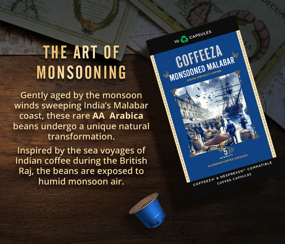 Coffeeza Monsooned Malabar 100% AA Arabica Aluminium Coffee Capsules - Image 4