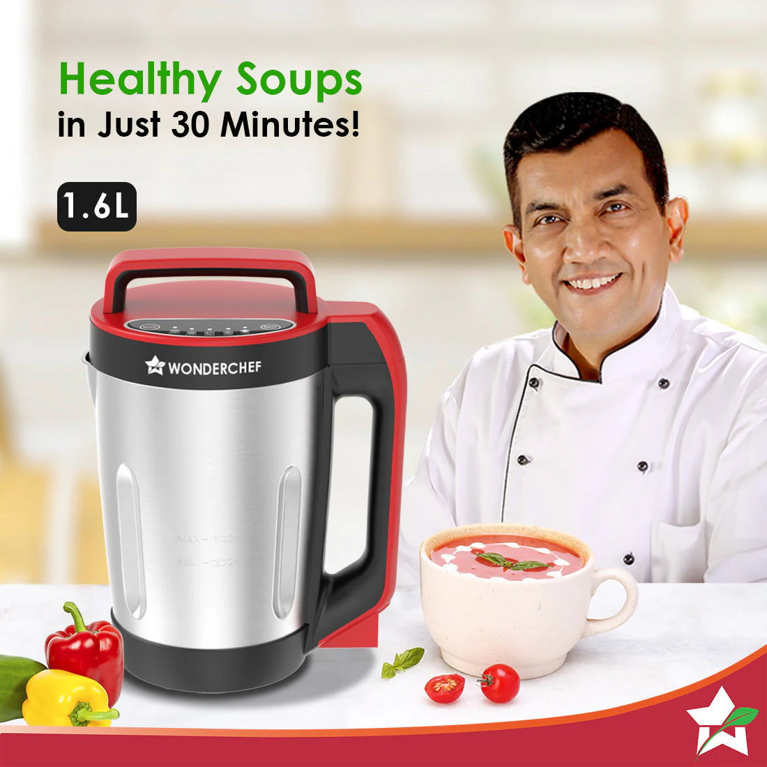 NEO Automatic Soup Maker | 1.6 Litre | 900W Heater | Stainless Steel Blades | Stainless Steel Jug | 5 Pre-Set Functions | Red | Black | Steel | One Touch Operation | Touch Control Panel | 30 Minute Cook Time | 2 Years Warranty - Image 2