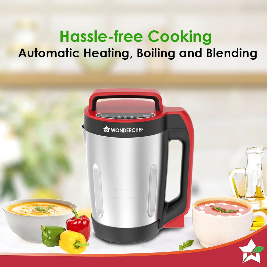 NEO Automatic Soup Maker | 1.6 Litre | 900W Heater | Stainless Steel Blades | Stainless Steel Jug | 5 Pre-Set Functions | Red | Black | Steel | One Touch Operation | Touch Control Panel | 30 Minute Cook Time | 2 Years Warranty - Image 3