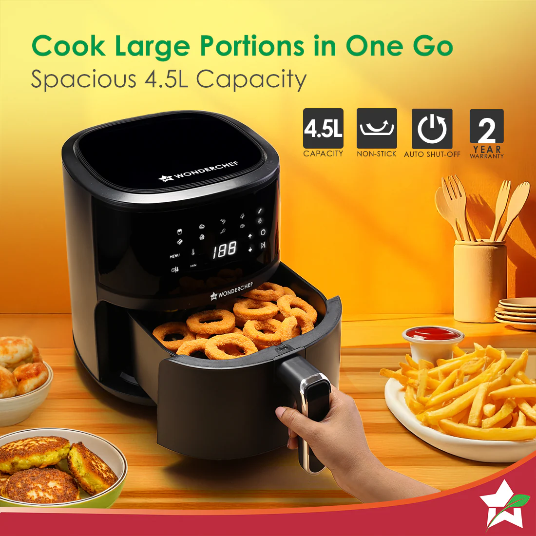 Neo Pro Digital Air Fryer | 4.5L | 1300W | Rapid Air Technology | 10 Pre-Set Functions | Temperature and Time Control | Automatic Shut-Off | Compact Design | 2-Year Warranty - Image 6