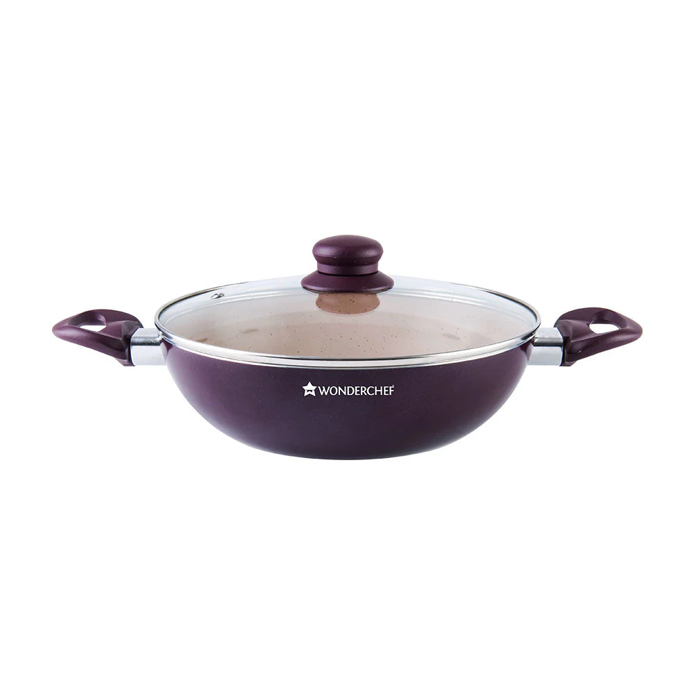 Milano Set Burgundy 24 cm, Wok, Fry Pan, Dosa Tawa, Meta Tuff - non - stick coating, Pure grade Aluminum, - Image 3