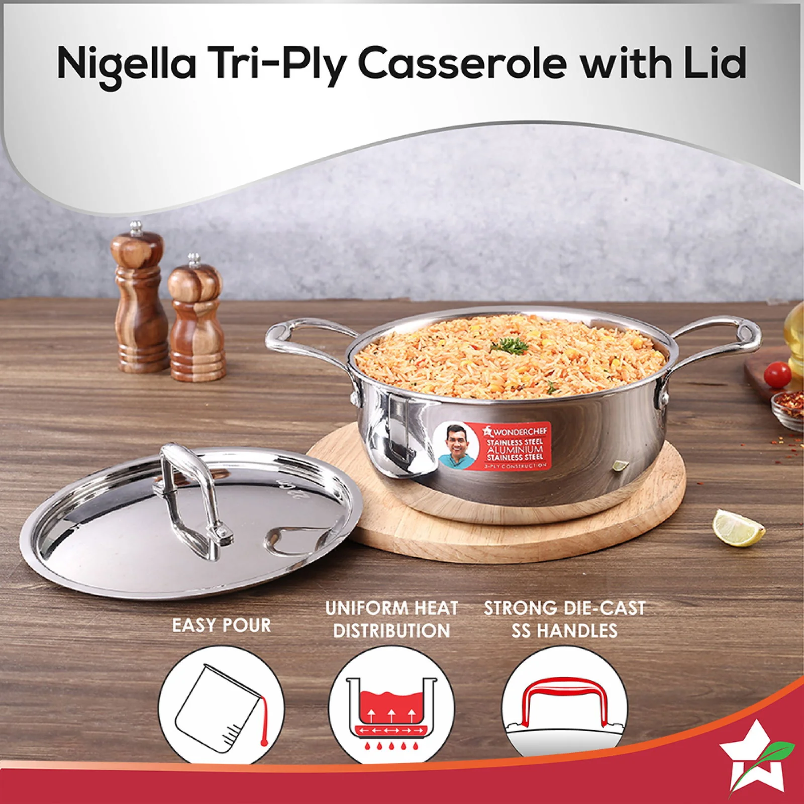 Nigella Tri-ply Stainless Steel 20 cm Casserole | 3 Litres | 2.6mm Thickness | Induction base | Compatible with all cooktops | Riveted Cool-Touch Handle | 10 Year Warranty - Image 6