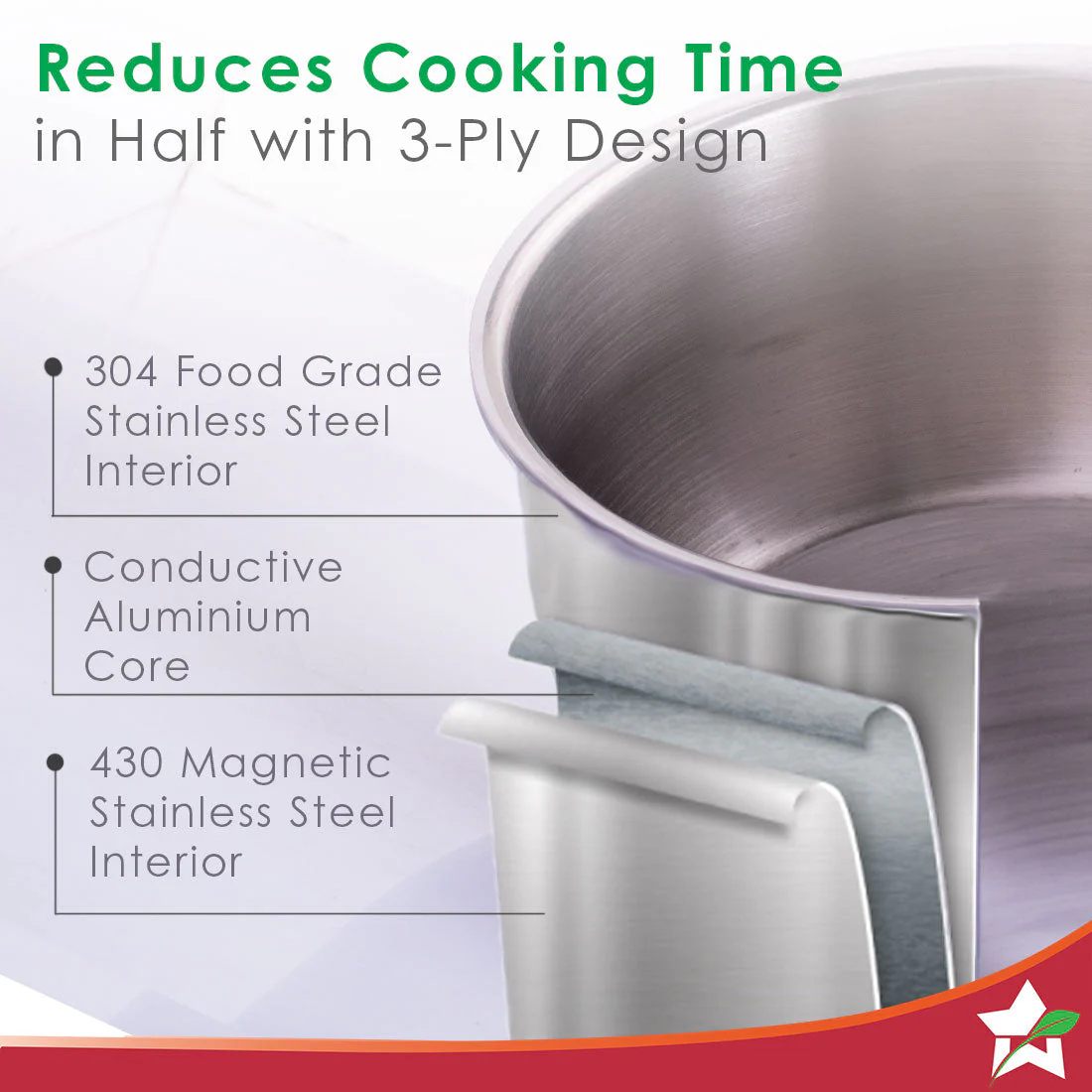 Nigella Tri-ply Stainless Steel 16 cm Cooking Pot | 2.6mm Thickness | Silver - Image 2