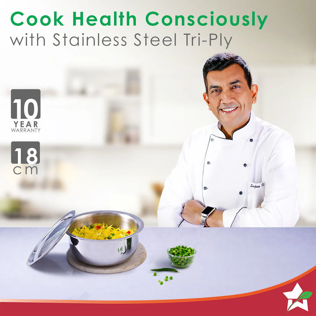 Nigella Tri-ply Stainless Steel 18 cm Cooking Pot | 2.6mm Thickness | Silver - Image 2