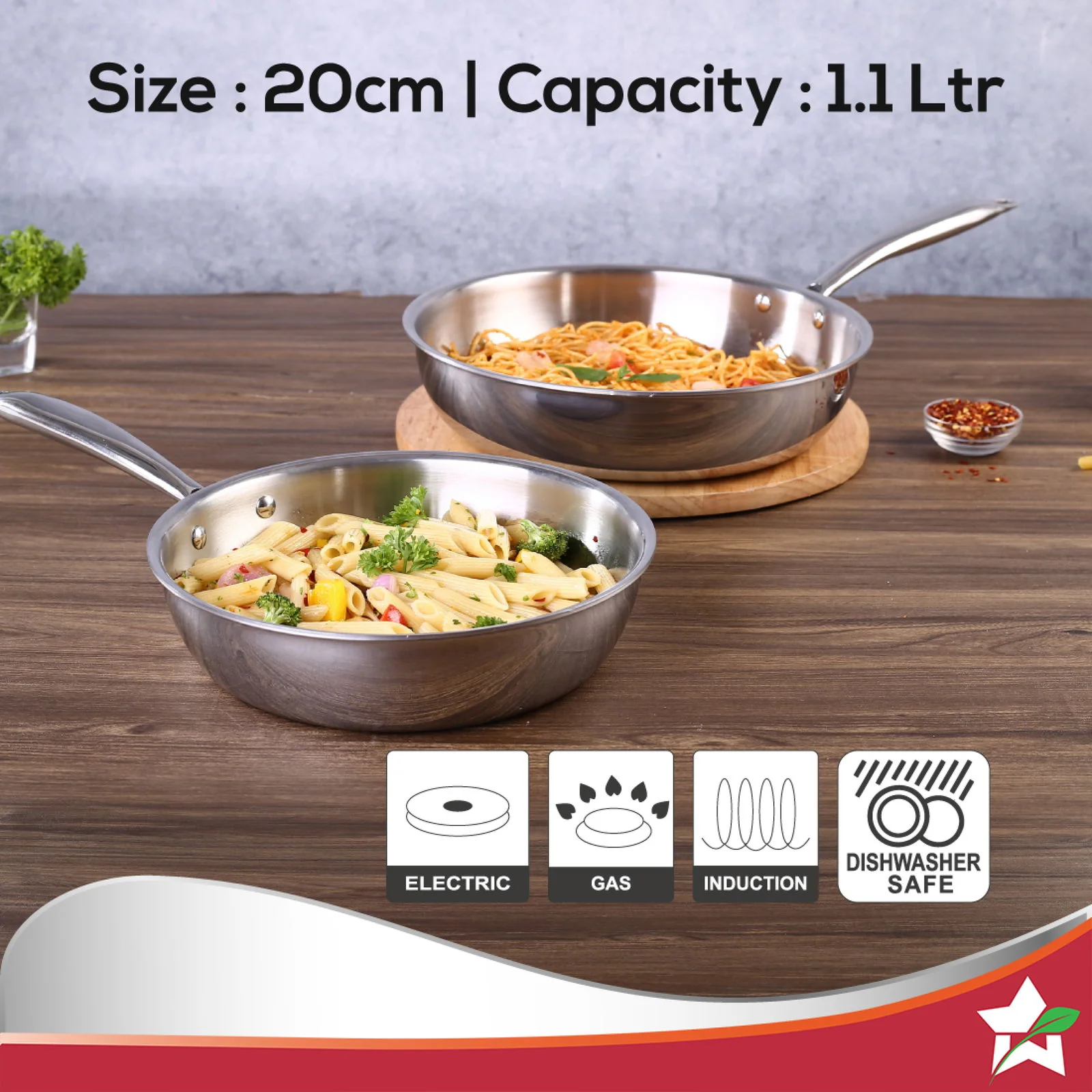 Nigella Tri-ply Stainless Steel 20 cm Fry Pan | 1.1 Litre | 2.5mm Thickness | With Induction base | Compatible with all cooktops | Riveted Cool-Touch Handle | 10 Year Warranty - Image 7