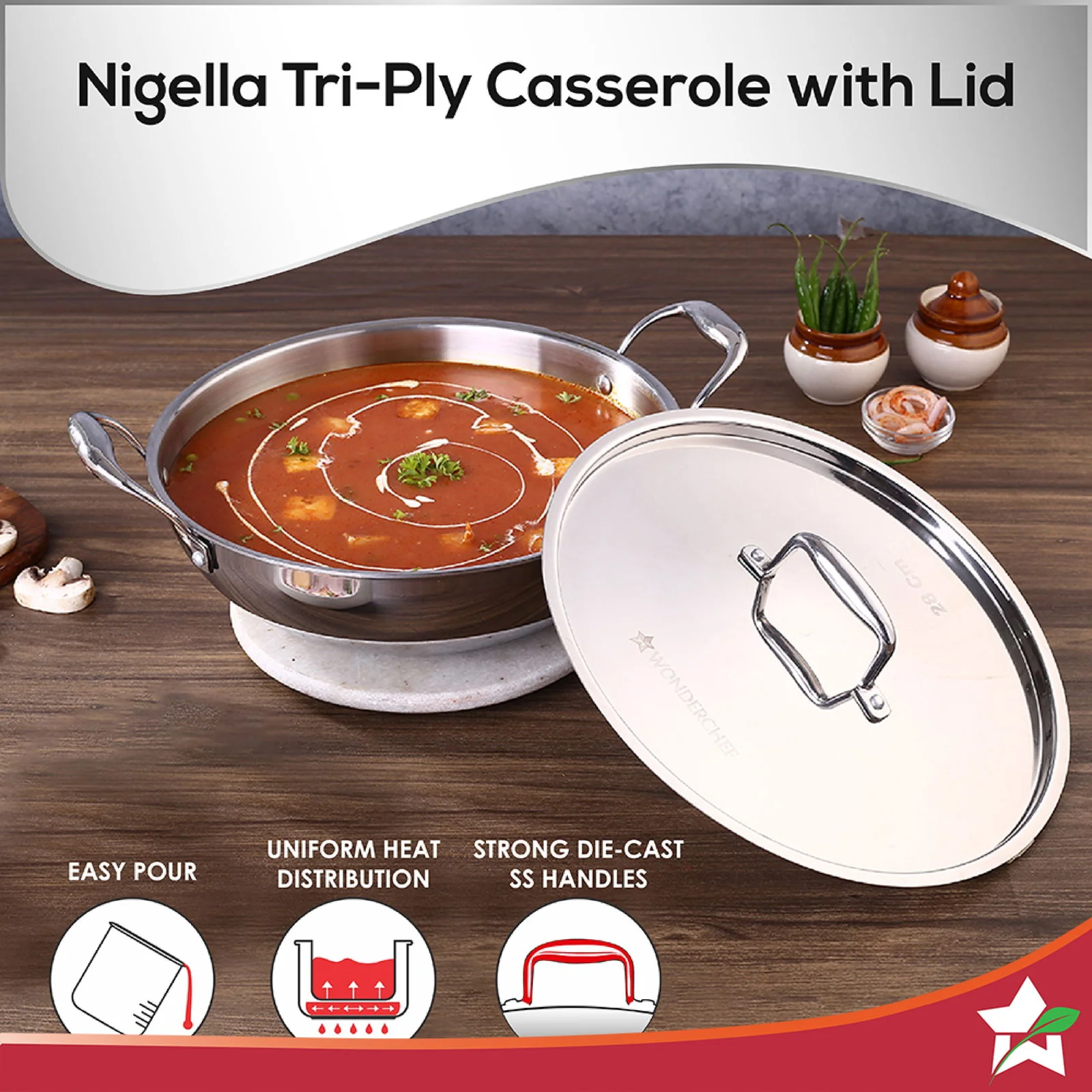 Nigella Tri-ply Stainless Steel 20 cm Kadhai with Lid | 1.5 Litres | 2.6mm Thickness | Kadhai with Induction base | Compatible with all cooktops | Riveted Cool-Touch Handle | 10 Year Warranty - Image 5