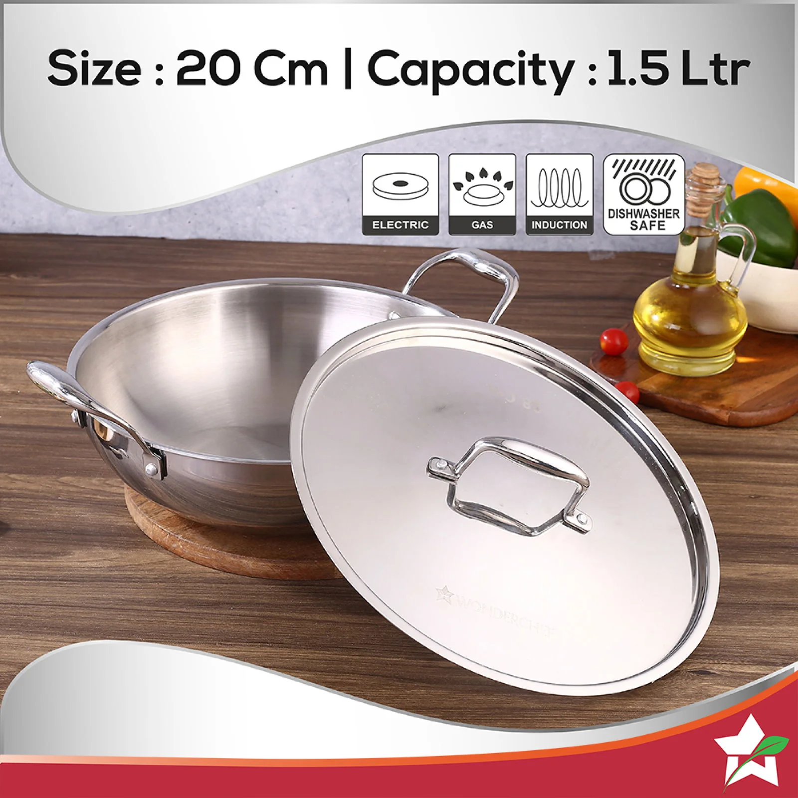 Nigella Tri-ply Stainless Steel 20 cm Kadhai with Lid | 1.5 Litres | 2.6mm Thickness | Kadhai with Induction base | Compatible with all cooktops | Riveted Cool-Touch Handle | 10 Year Warranty - Image 6