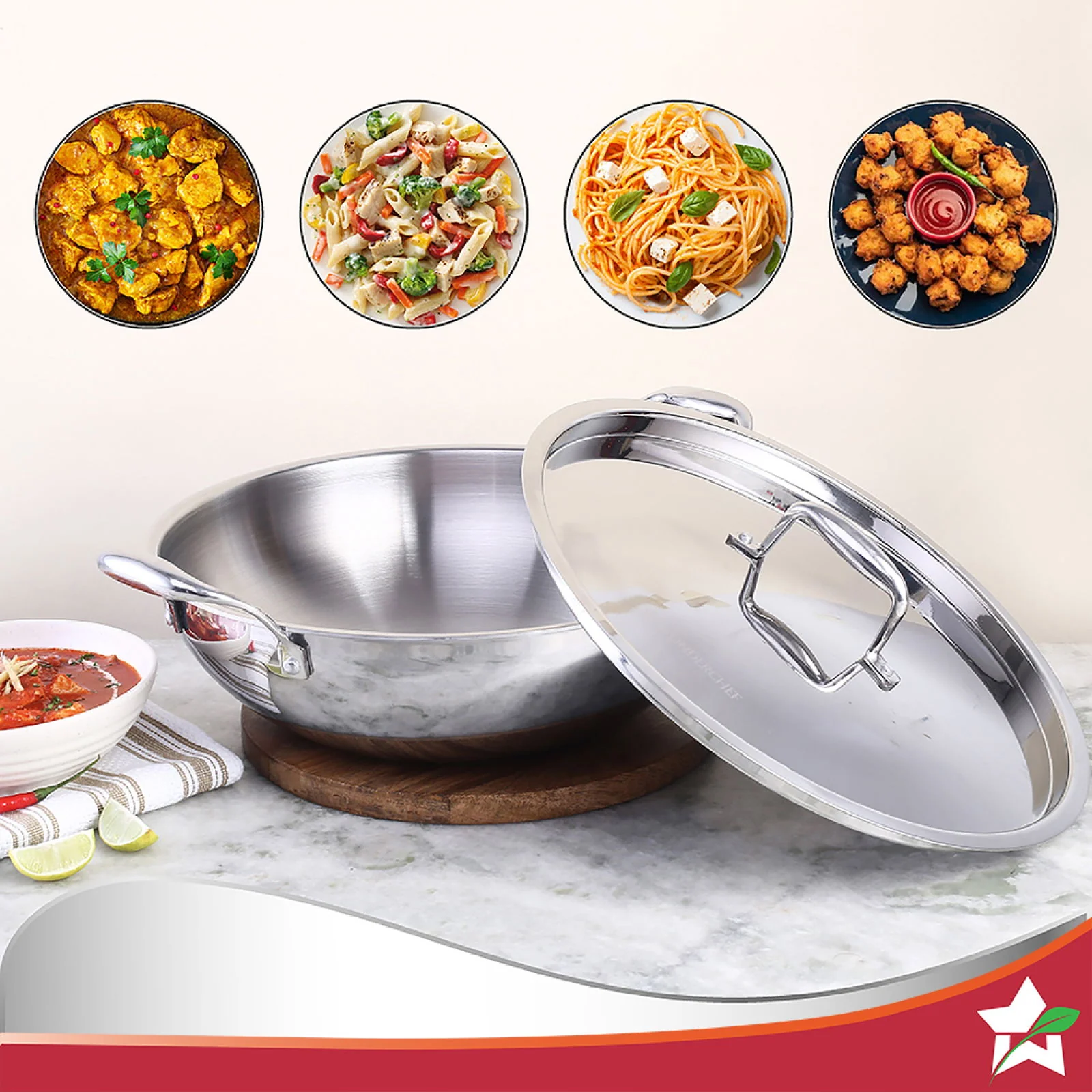 Nigella Tri-ply Stainless Steel 20 cm Kadhai with Lid | 1.5 Litres | 2.6mm Thickness | Kadhai with Induction base | Compatible with all cooktops | Riveted Cool-Touch Handle | 10 Year Warranty - Image 7