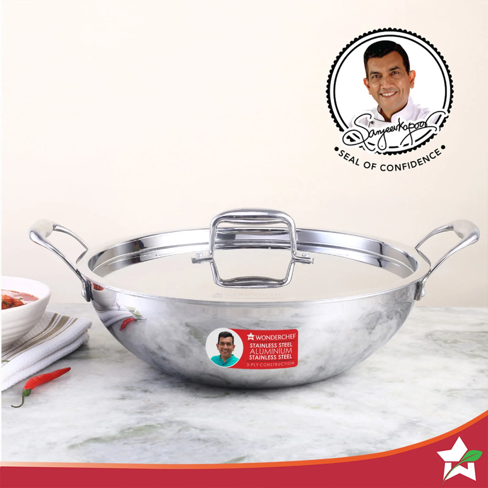 Nigella Tri-ply Stainless Steel 24 cm Kadhai with Lid | 2.2 Litres | 2.6mm Thickness | Kadhai with Induction base | Compatible with all cooktops | Riveted Cool-Touch Handle | 10 Year Warranty - Image 4