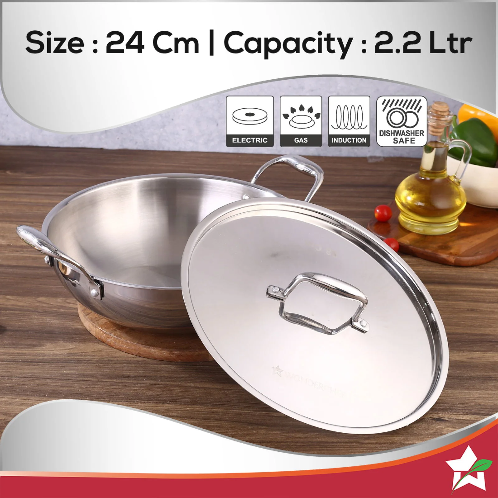 Nigella Tri-ply Stainless Steel 24 cm Kadhai with Lid | 2.2 Litres | 2.6mm Thickness | Kadhai with Induction base | Compatible with all cooktops | Riveted Cool-Touch Handle | 10 Year Warranty - Image 7