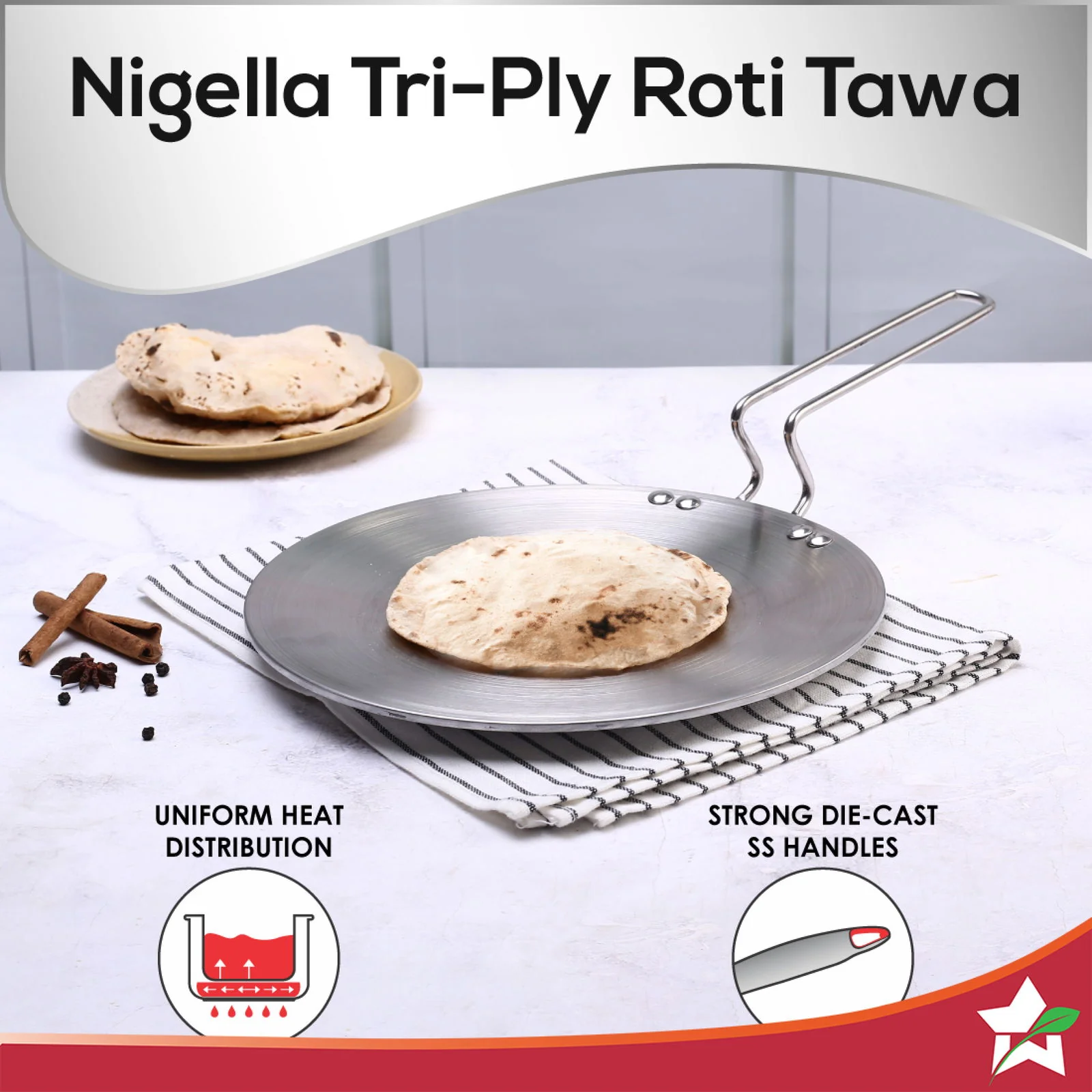 Nigella 3-Ply 26 cm Roti Tawa | Non-Stick Tawa | 4mm Thickness | Induction base | Compatible with all cooktops | Riveted Cool-Touch Handle | 10 Year Warranty - Image 6