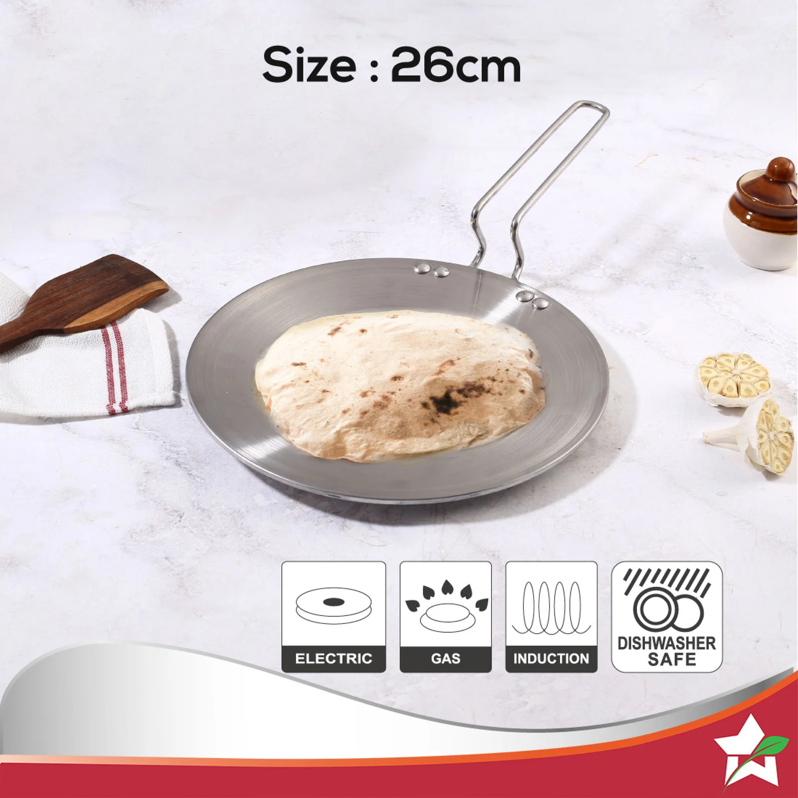 Nigella 3-Ply 26 cm Roti Tawa | Non-Stick Tawa | 4mm Thickness | Induction base | Compatible with all cooktops | Riveted Cool-Touch Handle | 10 Year Warranty - Image 7