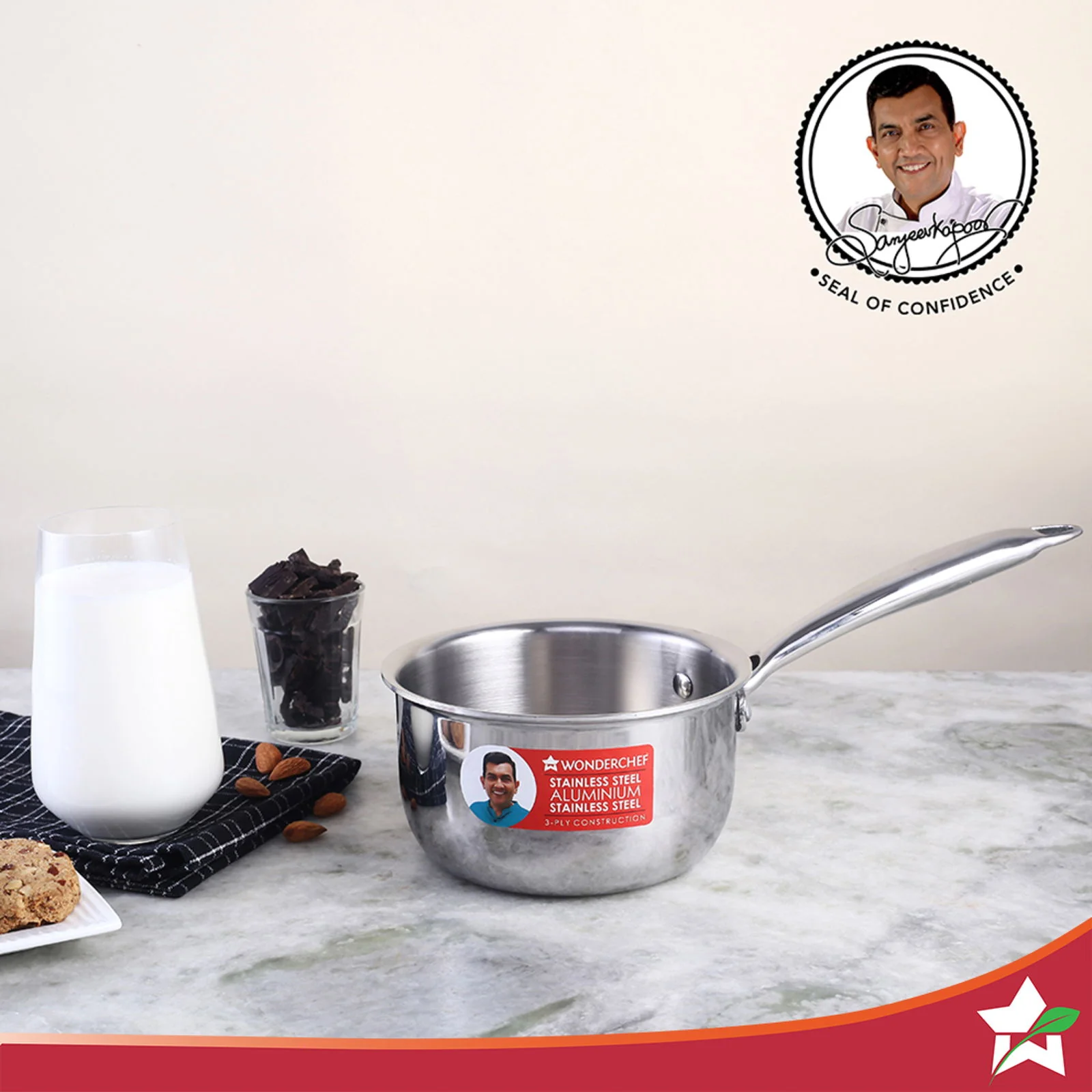 Nigella Tri-ply Stainless Steel 16 cm Sauce Pan | 1.5 Liters | 2.6mm Thickness | Silver - Image 4