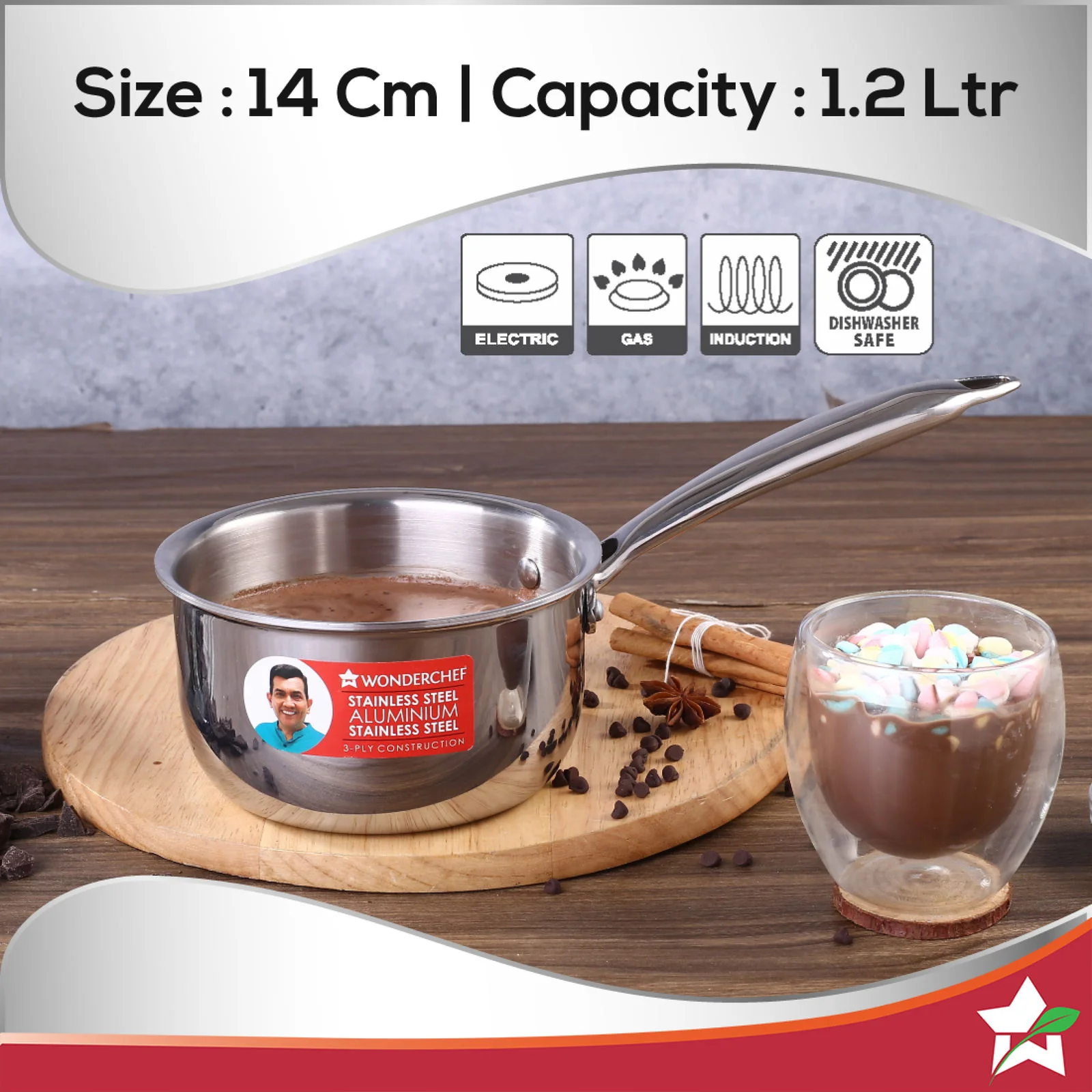 Nigella Tri-Ply 14 cm Sauce Pan | 1.2 Liters | 2.5 mm Thickness | Silver | 10 Years Warranty - Image 6
