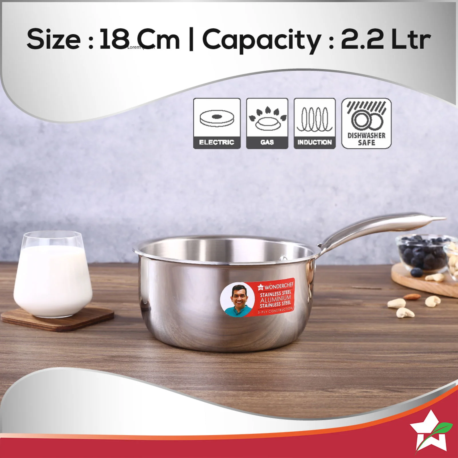 Nigella Tri-Ply 18 cm Sauce Pan | 2.2 Liters | 2.5 mm Thickness | Silver | 10 Years Warranty - Image 6