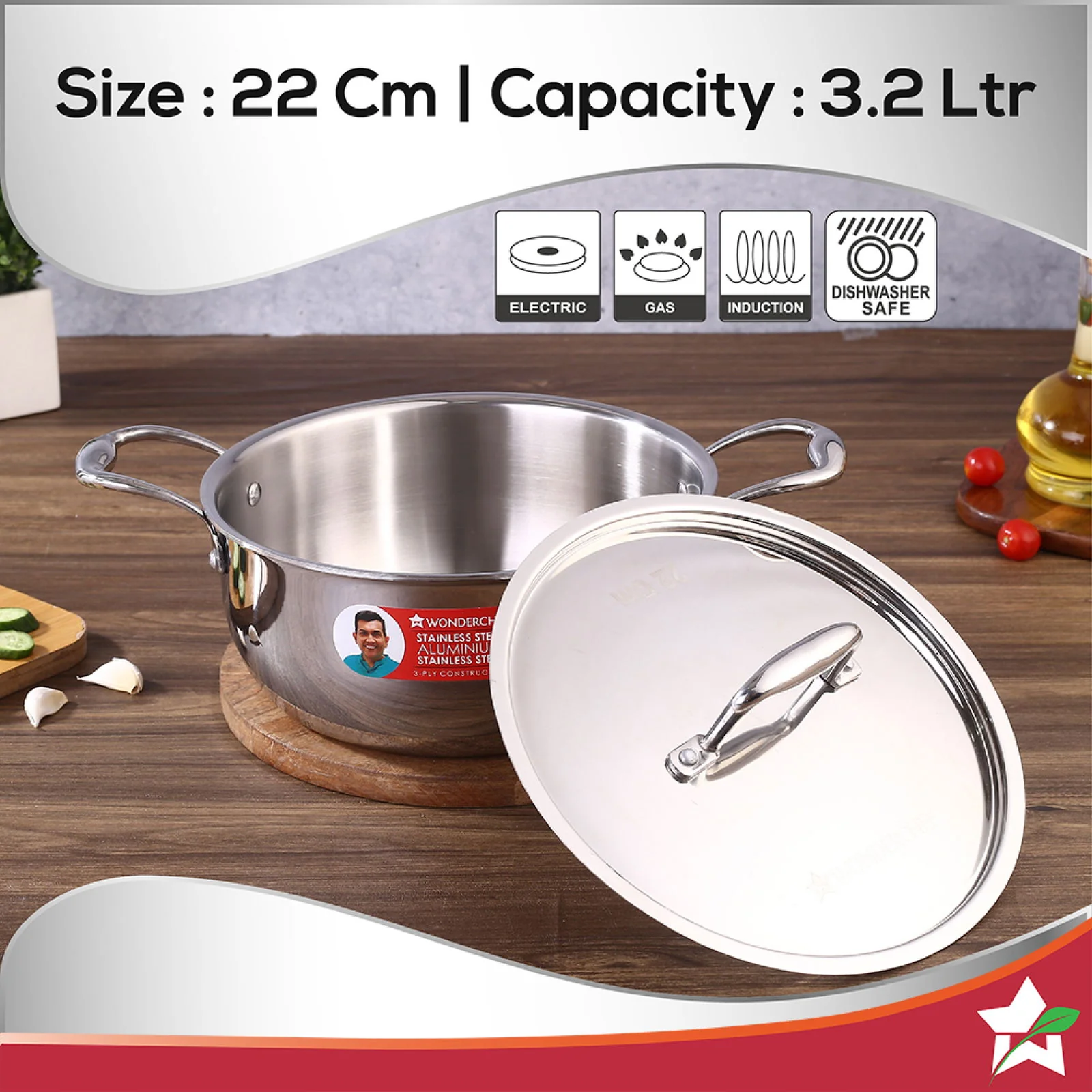 Nigella Tri-Ply Stainless Steel 22 cm Casserole | 3.2 Litres | 2.6mm Thickness | Induction base | Compatible with all cooktops | Riveted Cool-Touch Handle | 10 Year Warranty - Image 6