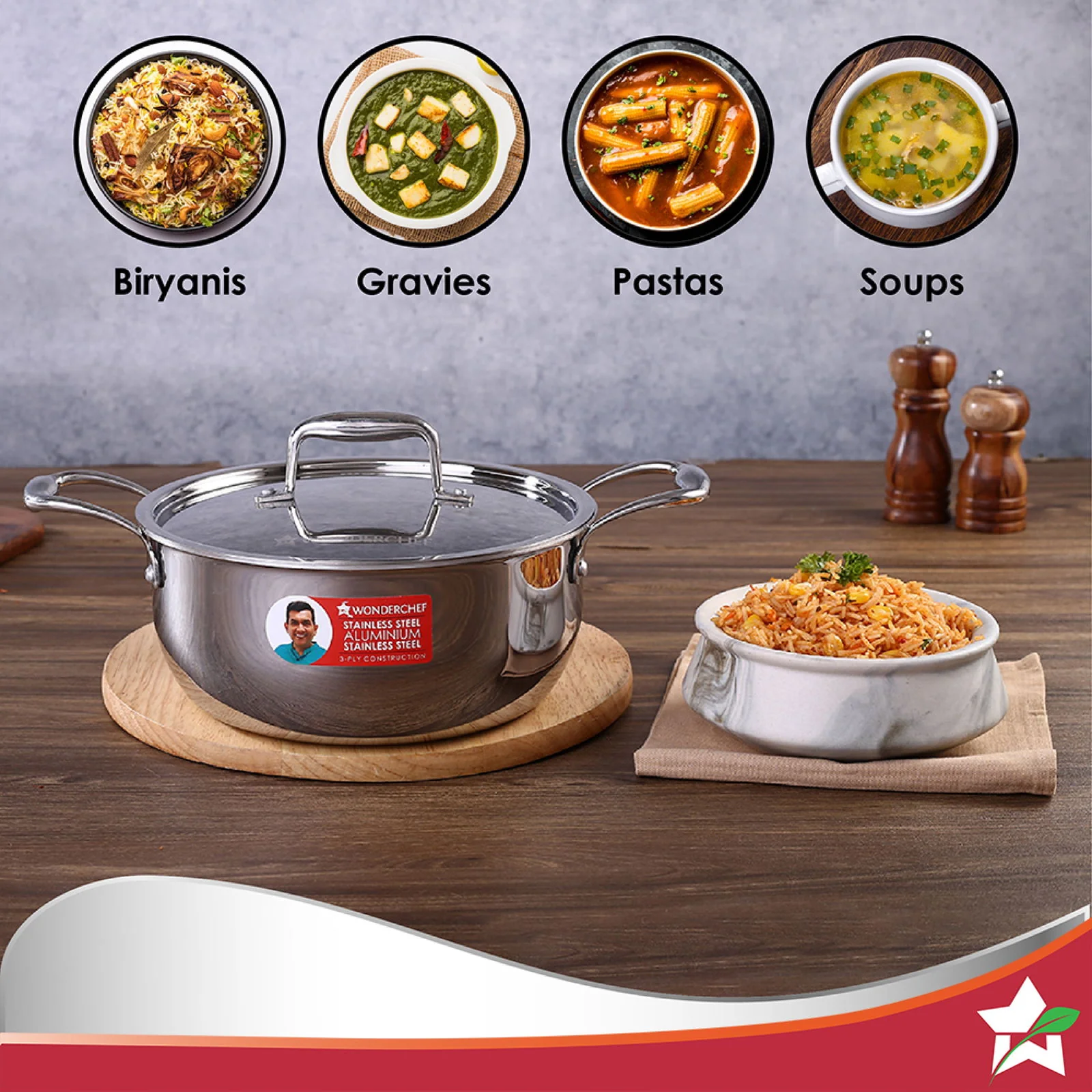 Nigella Tri-Ply Stainless Steel 22 cm Casserole | 3.2 Litres | 2.6mm Thickness | Induction base | Compatible with all cooktops | Riveted Cool-Touch Handle | 10 Year Warranty - Image 7