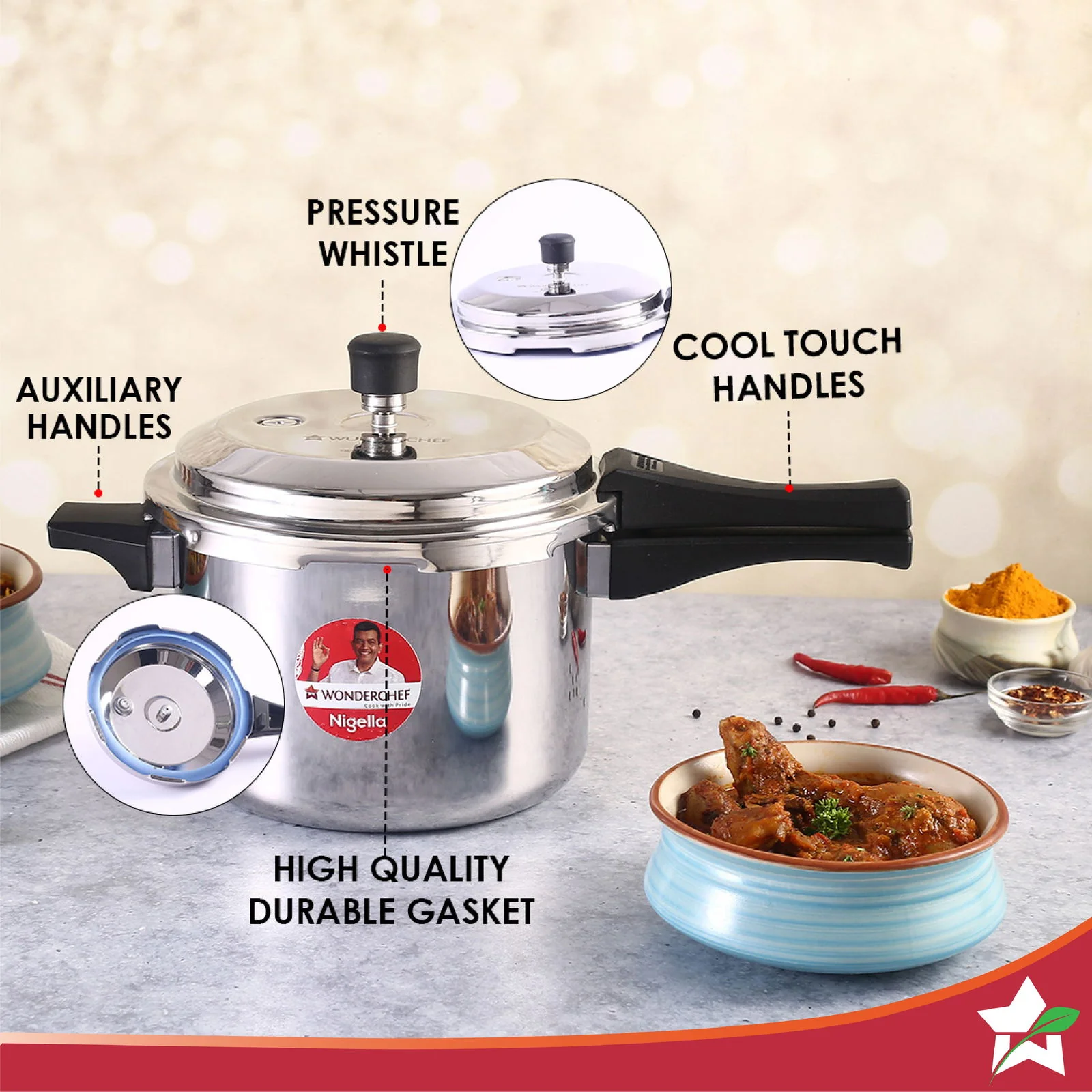 Nigella Tri-Ply 5L Outer Lid Pressure Cooker, 5 Years Warranty - Image 3