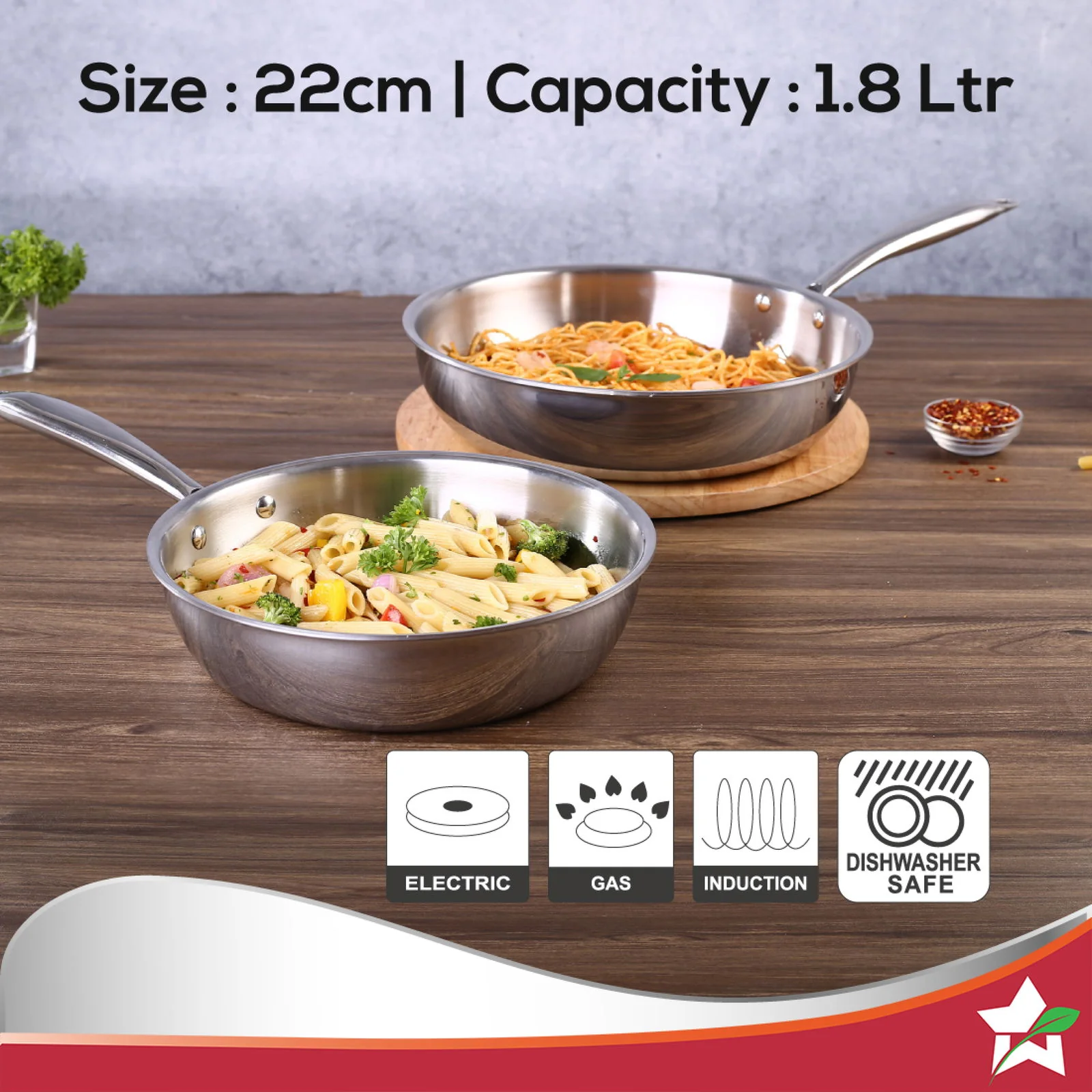 Nigella Tri-ply Stainless Steel 22 cm Fry Pan | 1.8 Litres | 2.5 mm Thickness | With Induction base | Compatible with all cooktops | Riveted Cool-Touch Handle | 10 Year Warranty - Image 6
