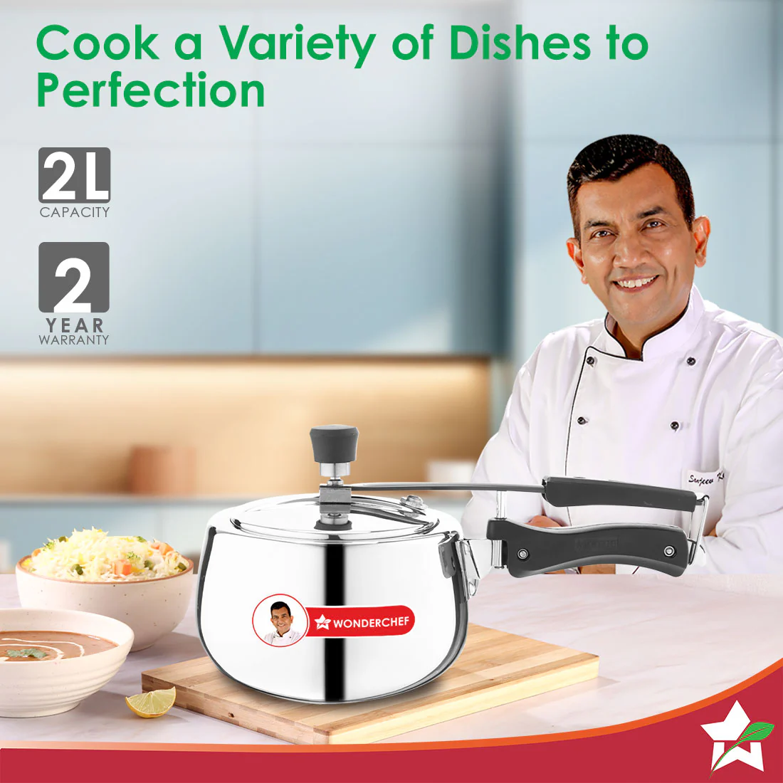 Nigella Triply Stainless Steel Inner Lid Pressure Cooker | 2 Litres | Compatible with Gas Stove, Induction, Ceramic Cooktop | ISI Certified | Uniform Heating | Contour Collection | 5-Year Warranty - Image 2