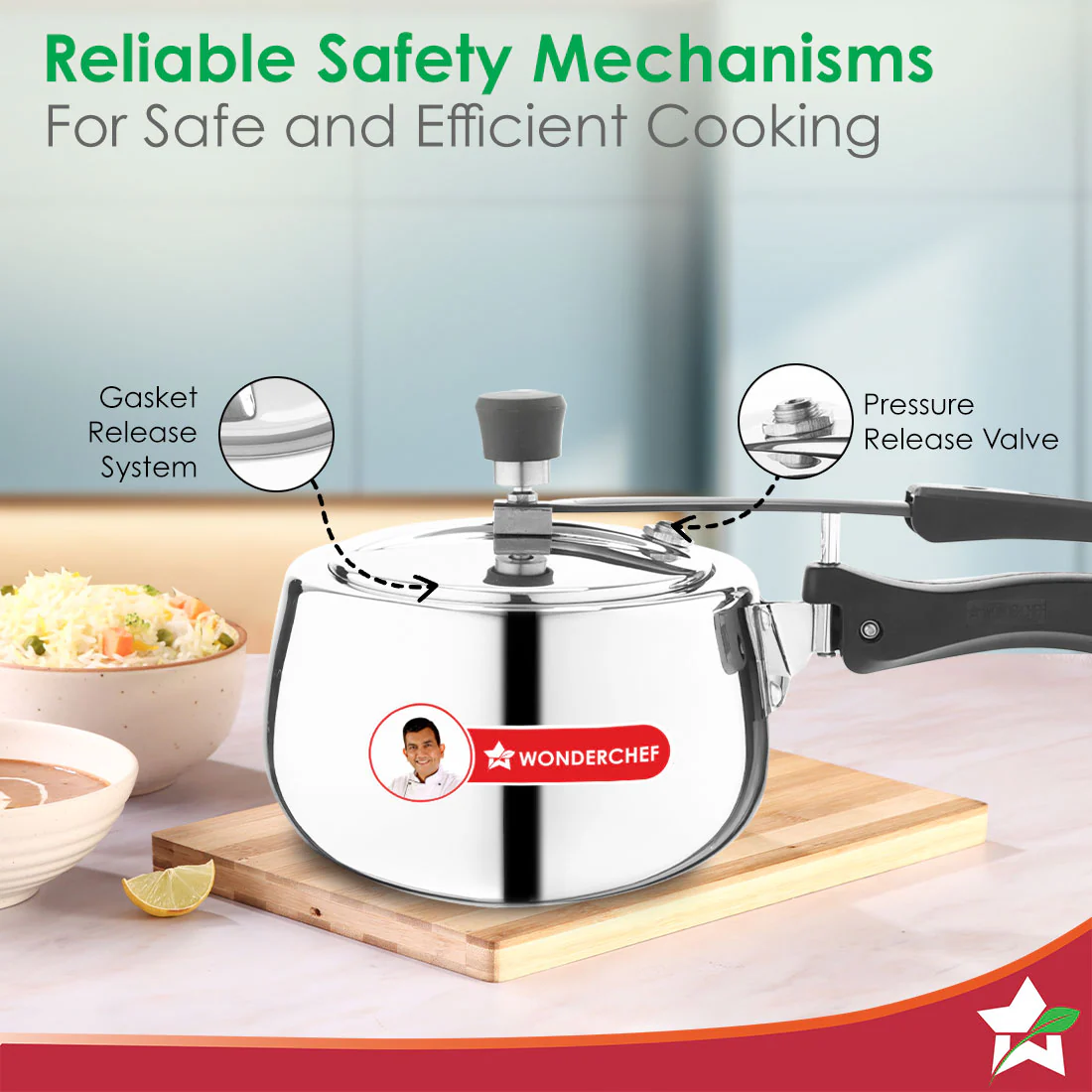 Nigella Triply Stainless Steel Inner Lid Pressure Cooker | 2 Litres | Compatible with Gas Stove, Induction, Ceramic Cooktop | ISI Certified | Uniform Heating | Contour Collection | 5-Year Warranty - Image 3