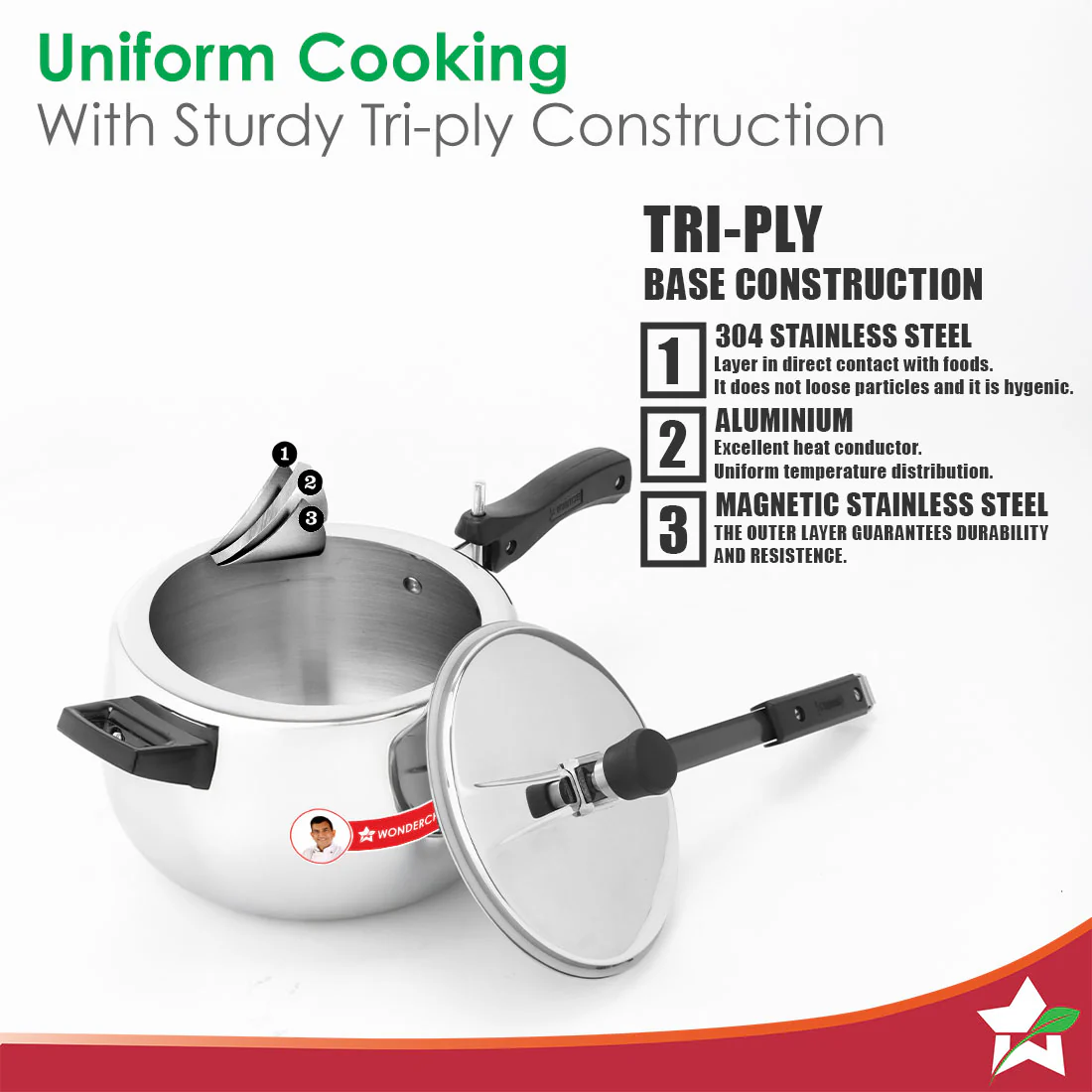 Nigella Triply Stainless Steel Inner Lid Pressure Cooker | 2 Litres | Compatible with Gas Stove, Induction, Ceramic Cooktop | ISI Certified | Uniform Heating | Contour Collection | 5-Year Warranty - Image 4