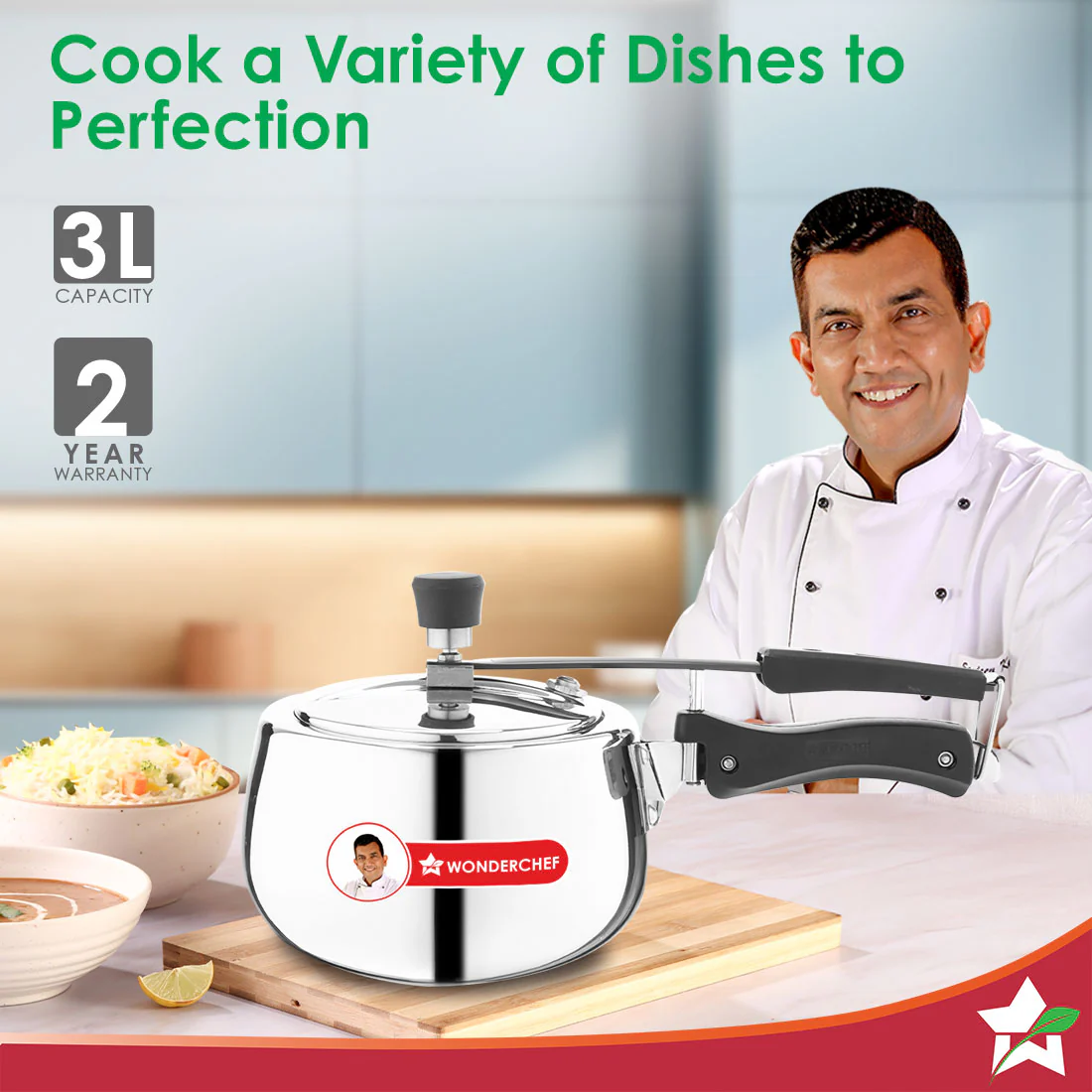Nigella Triply Stainless Steel Inner Lid Pressure Cooker | 3 Litres | Compatible with Gas Stove, Induction, Ceramic Cooktop | ISI Certified | Uniform Heating | Contour Collection | 5-Year Warranty - Image 2