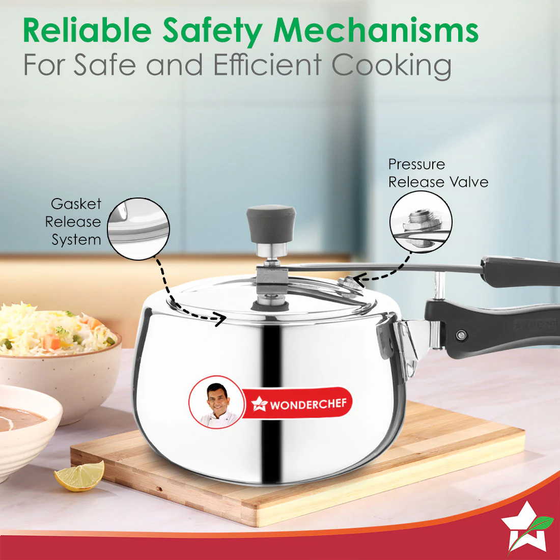 Nigella Triply Stainless Steel Inner Lid Pressure Cooker | 3 Litres | Compatible with Gas Stove, Induction, Ceramic Cooktop | ISI Certified | Uniform Heating | Contour Collection | 5-Year Warranty - Image 3