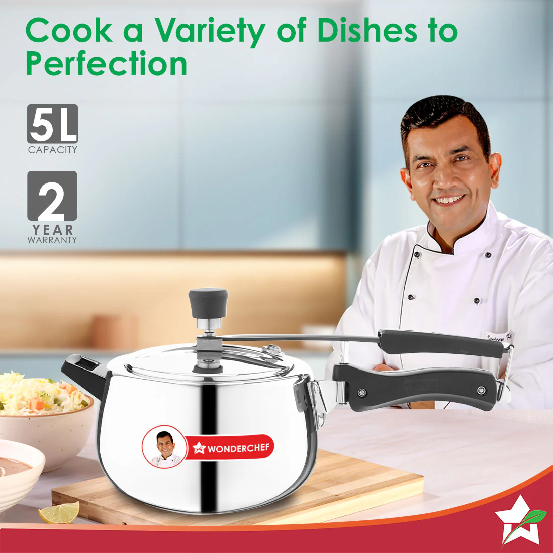 Nigella Triply Stainless Steel Inner Lid Pressure Cooker | 5 Litres | Compatible with Gas Stove, Induction, Ceramic Cooktop | ISI Certified | Uniform Heating | Contour Collection | 5-Year Warranty - Image 2