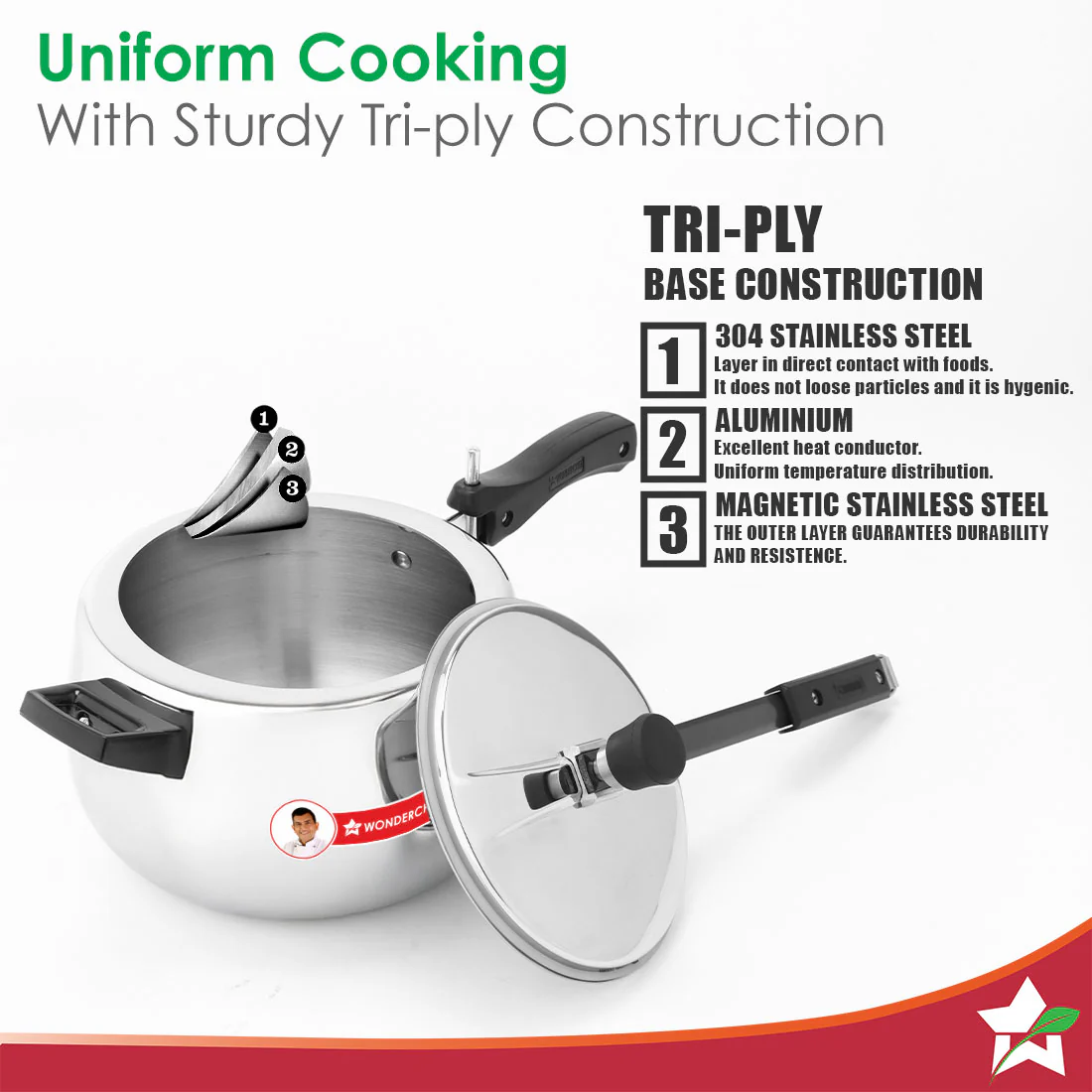 Nigella Triply Stainless Steel Inner Lid Pressure Cooker | 5 Litres | Compatible with Gas Stove, Induction, Ceramic Cooktop | ISI Certified | Uniform Heating | Contour Collection | 5-Year Warranty - Image 4