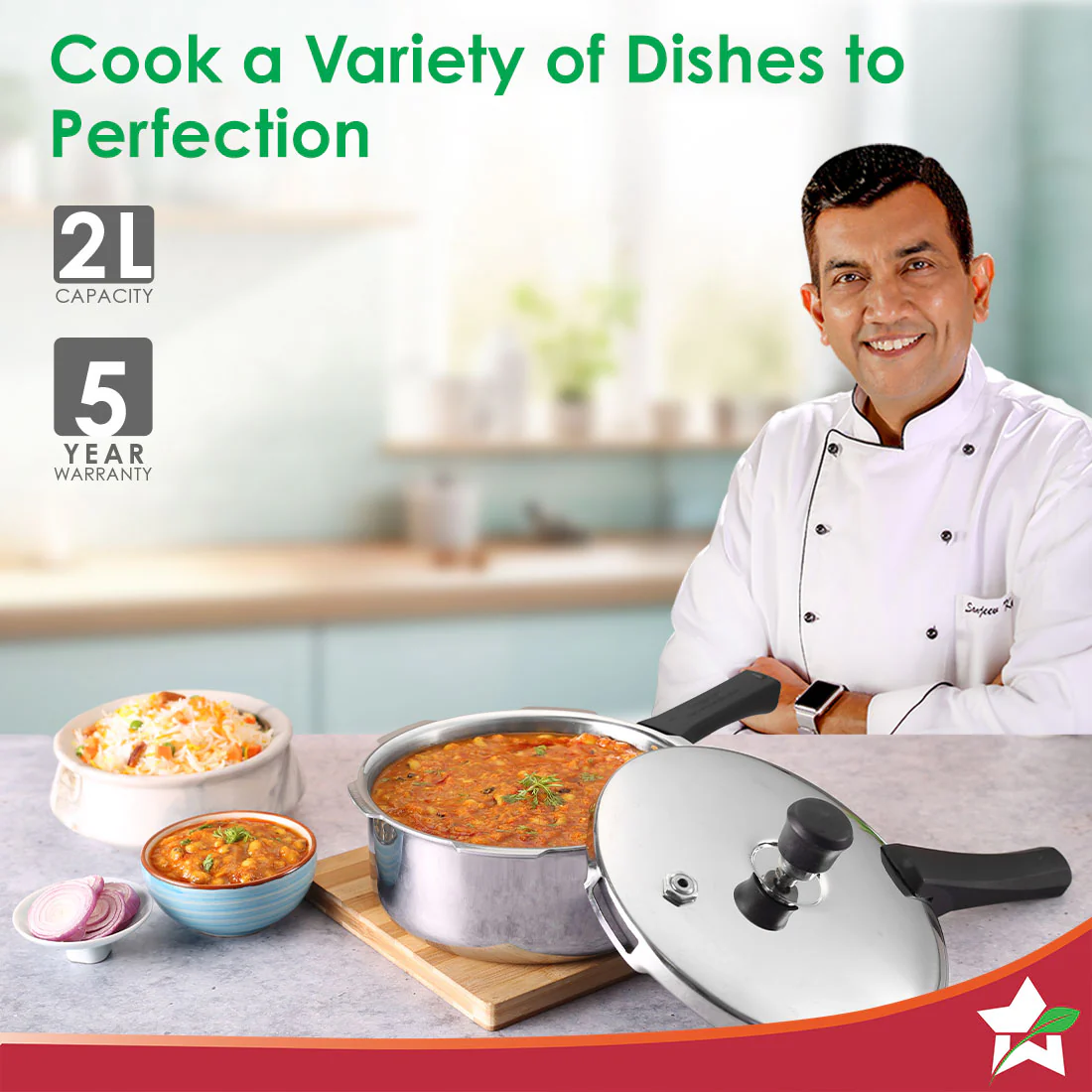 Nigella Triply Stainless Steel Outer Lid Pressure Cooker | 2 Litres | Compatible with Gas Stove, Induction, Ceramic Cooktop | ISI Certified | Uniform Heating | Da Vinci Collection | 5-Year Warranty - Image 2