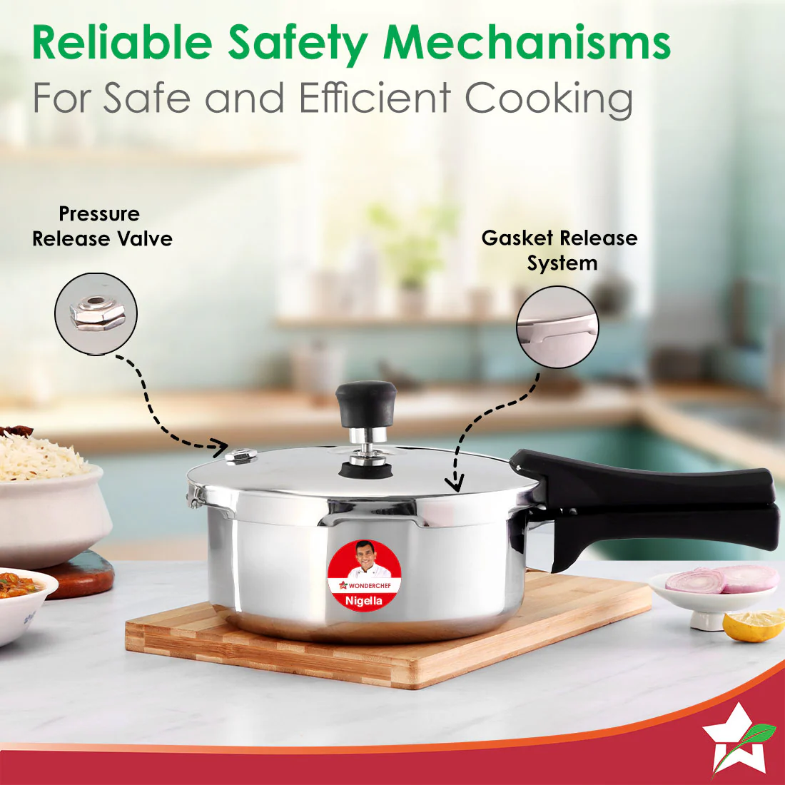 Nigella Triply Stainless Steel Outer Lid Pressure Cooker | 2 Litres | Compatible with Gas Stove, Induction, Ceramic Cooktop | ISI Certified | Uniform Heating | Da Vinci Collection | 5-Year Warranty - Image 3