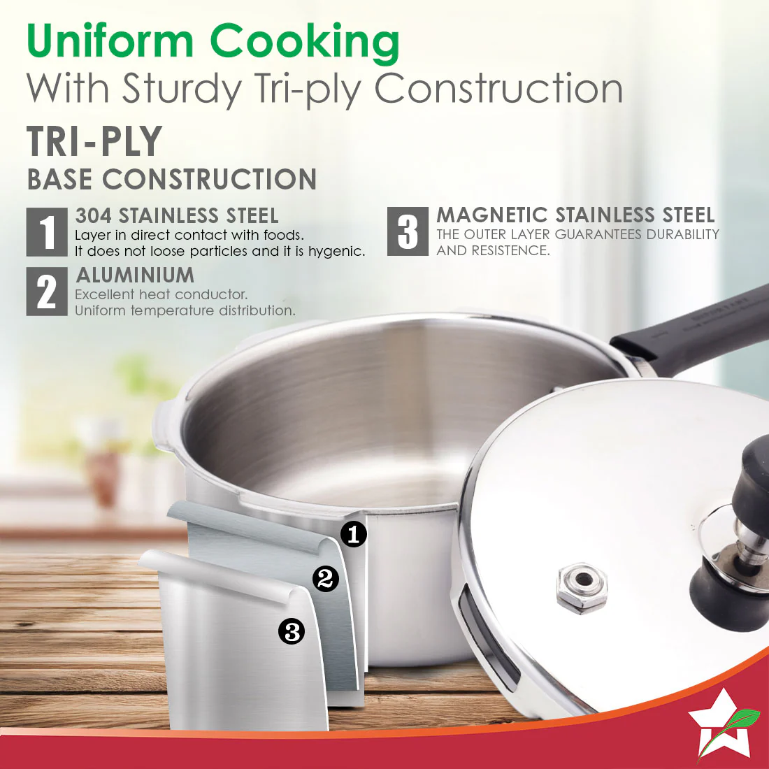 Nigella Triply Stainless Steel Outer Lid Pressure Cooker | 2 Litres | Compatible with Gas Stove, Induction, Ceramic Cooktop | ISI Certified | Uniform Heating | Da Vinci Collection | 5-Year Warranty - Image 5