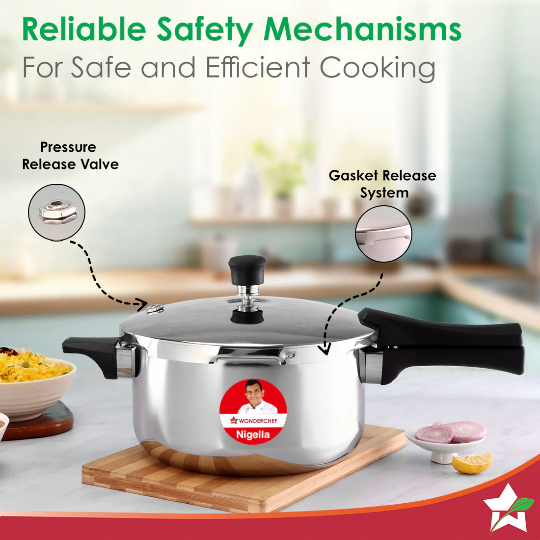 Nigella Triply Stainless Steel Outer Lid Pressure Cooker | 3 Litres | Compatible with Gas Stove, Induction, Ceramic Cooktop | ISI Certified | Uniform Heating | Da Vinci Collection | 5-Year Warranty - Image 3