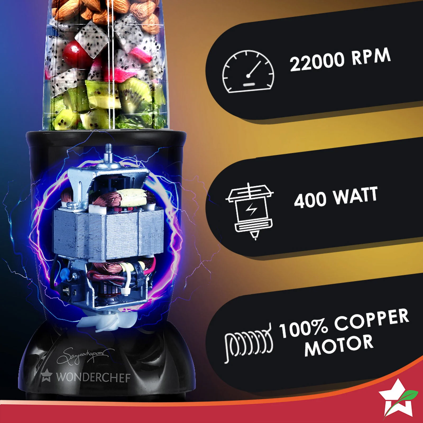 Wonderchef Renewed Nutri-blend | 400W | 22000 RPM | 100% Full Copper Motor | SS Blades | 2 Unbreakable Jars - Image 5