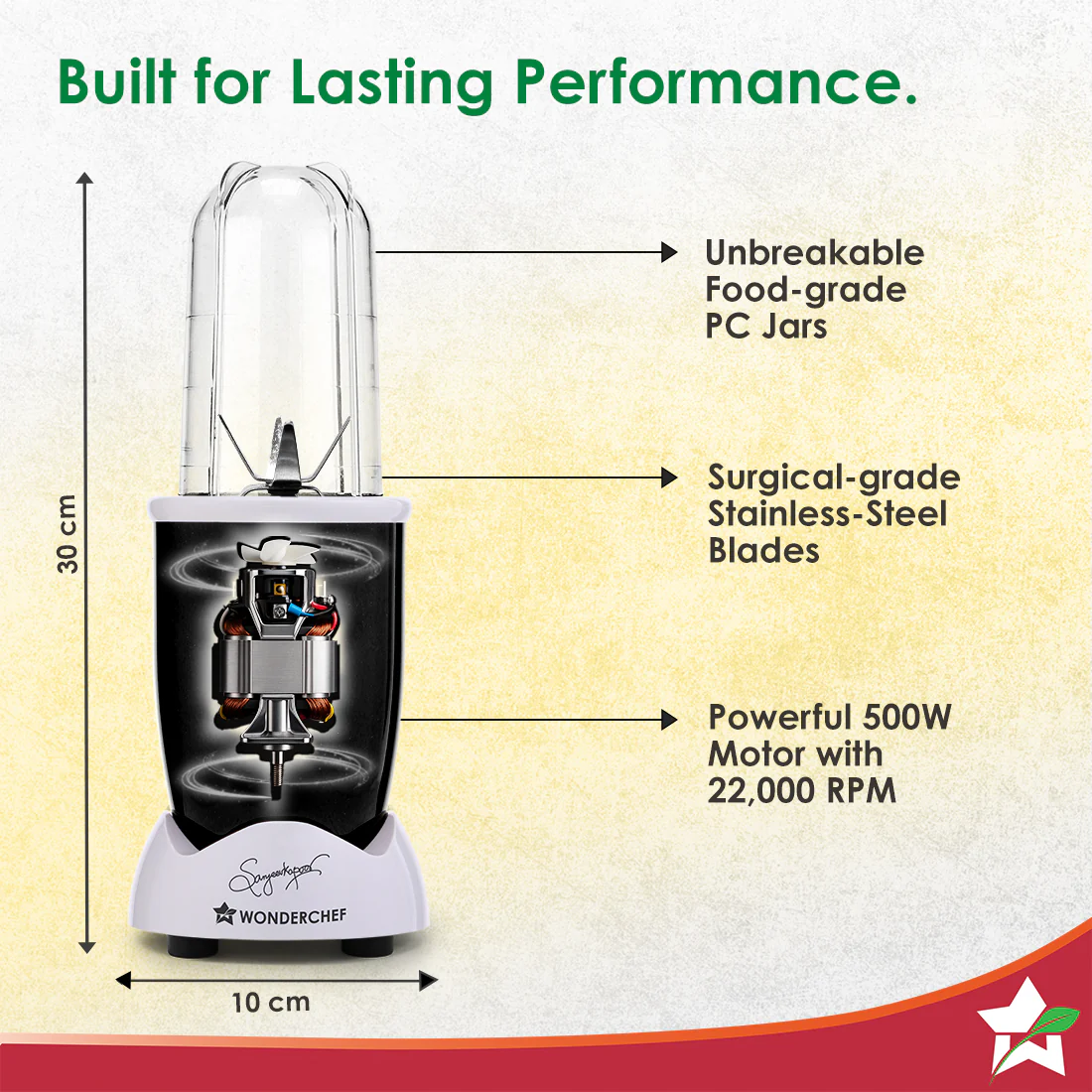 Nutri-blend Activ Mixer Grinder Blender, Smoothie Maker, 500W 22000 RPM 100% Full Copper Motor, 2 Unbreakable BPA Free Jars, SS Blades, 2 Year Warranty, Recipe book by Chef Sanjeev Kapoor, Black - Image 3
