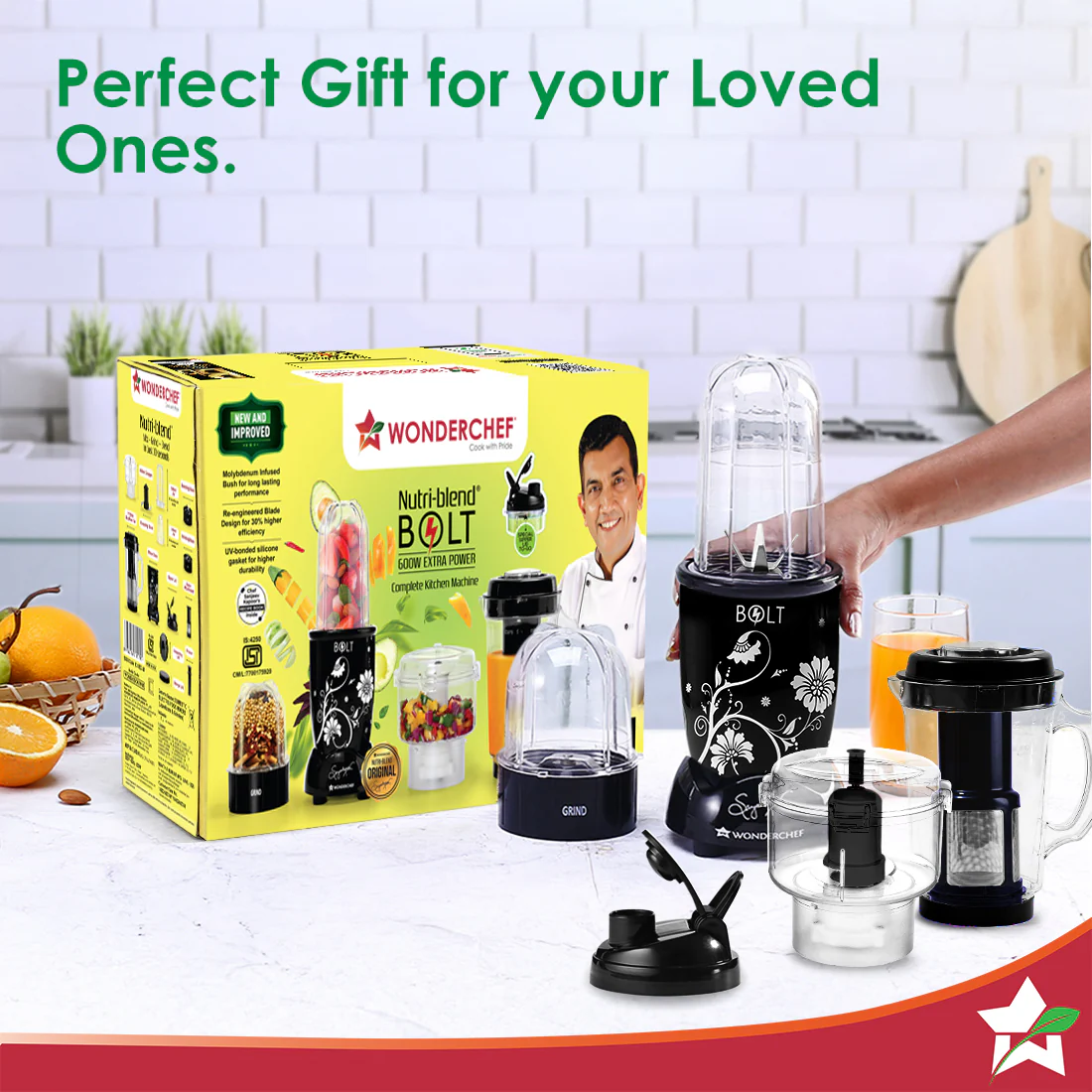 Nutri-blend BOLT-600W CKM Mixer with Chopper, Stronger & Swifter with Sipper Lid, 22000RPM 100% Full Copper Motor, 4 Unbreakable Jars, Sharper Steel Blades, Recipe Book by Chef Sanjeev Kapoor - Image 10