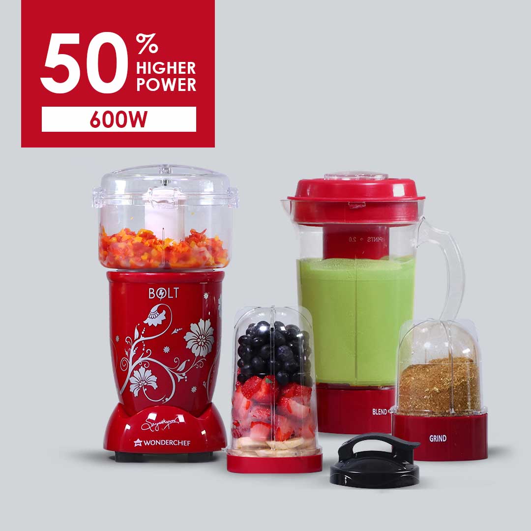 Nutri-blend BOLT-600W CKM Mixer with Chopper, Stronger & Swifter with Sipper Lid, 22000RPM 100% Full Copper Motor, 4 Unbreakable Jars, Sharper Steel Blades, Recipe Book by Chef Sanjeev Kapoor - Image 3