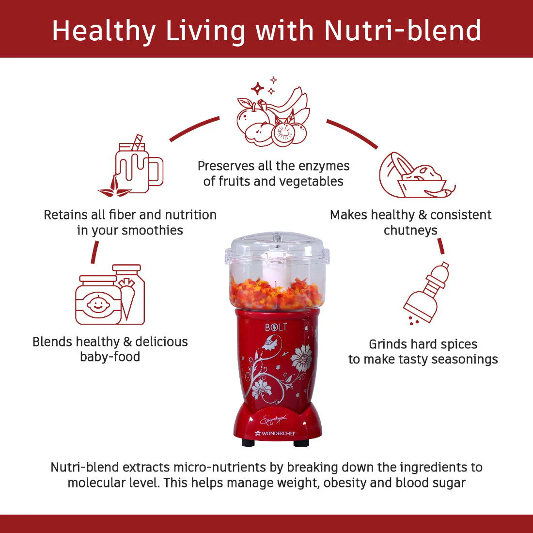 Nutri-blend BOLT-600W CKM Mixer with Chopper, Stronger & Swifter with Sipper Lid, 22000RPM 100% Full Copper Motor, 4 Unbreakable Jars, Sharper Steel Blades, Recipe Book by Chef Sanjeev Kapoor - Image 5