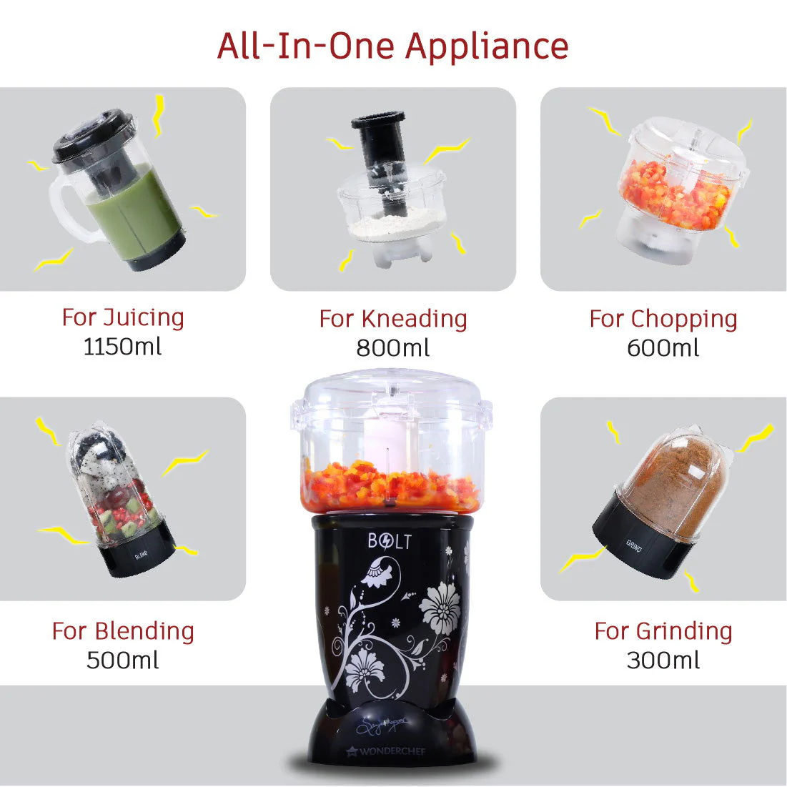 Nutri-blend BOLT-600W Mixer With Food Processor & Atta Kneader, Stronger & Swifter With Sipper Lid, 22000RPM 100% Full Copper Motor, 4 Unbreakable Jars, Sharper Steel Blades, 2 Yrs Warranty, Black, Recipe Book By Chef Sanjeev Kapoor - Image 10
