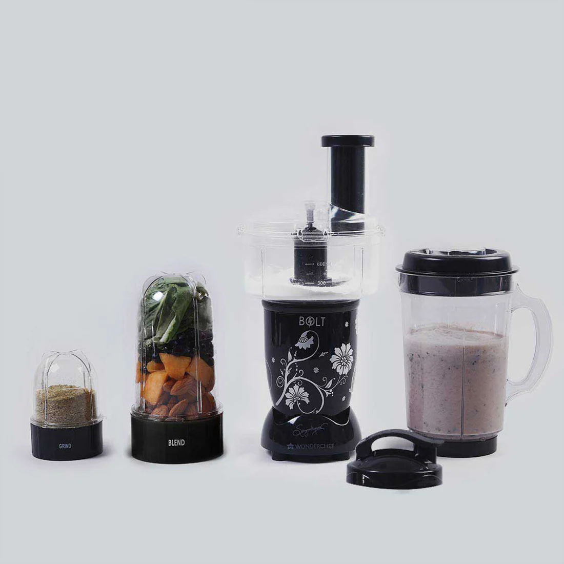 Nutri-blend BOLT-600W Mixer With Food Processor & Atta Kneader, Stronger & Swifter With Sipper Lid, 22000RPM 100% Full Copper Motor, 4 Unbreakable Jars, Sharper Steel Blades, 2 Yrs Warranty, Black, Recipe Book By Chef Sanjeev Kapoor - Image 2