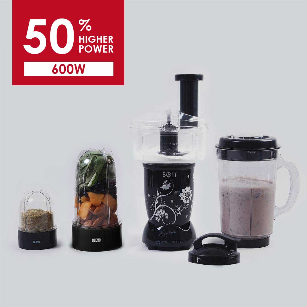 Nutri-blend BOLT-600W Mixer With Food Processor & Atta Kneader, Stronger & Swifter With Sipper Lid, 22000RPM 100% Full Copper Motor, 4 Unbreakable Jars, Sharper Steel Blades, 2 Yrs Warranty, Black, Recipe Book By Chef Sanjeev Kapoor - Image 3